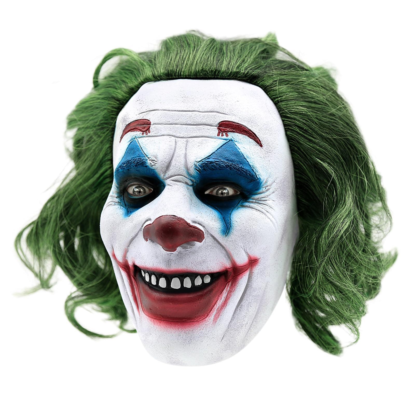 Aolamegs Halloween Latex Masks Man smile Mask with Green Hair for Adults Clown Cosplay Costumes,Dress-Up, Garden, and Yard Party Props(JK24)