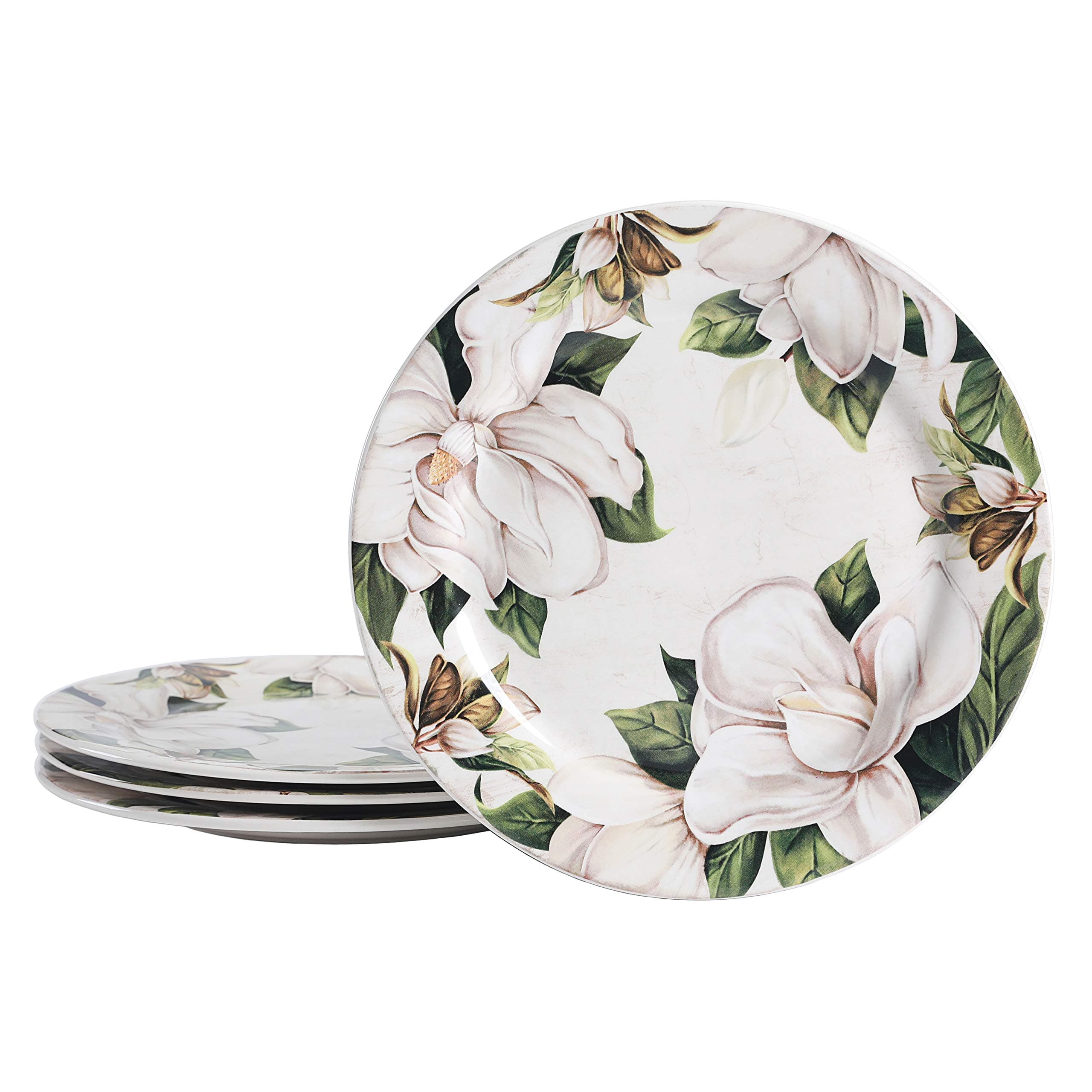 Bico Magnolia Floral Dinner Plates Set of 4, 11 Inch Large Ceramic Plates for Pasta, Steak, Stylish Serving Dishes, Microwave and Dishwasher Safe, Gift for Housewarming and Thanksgiving