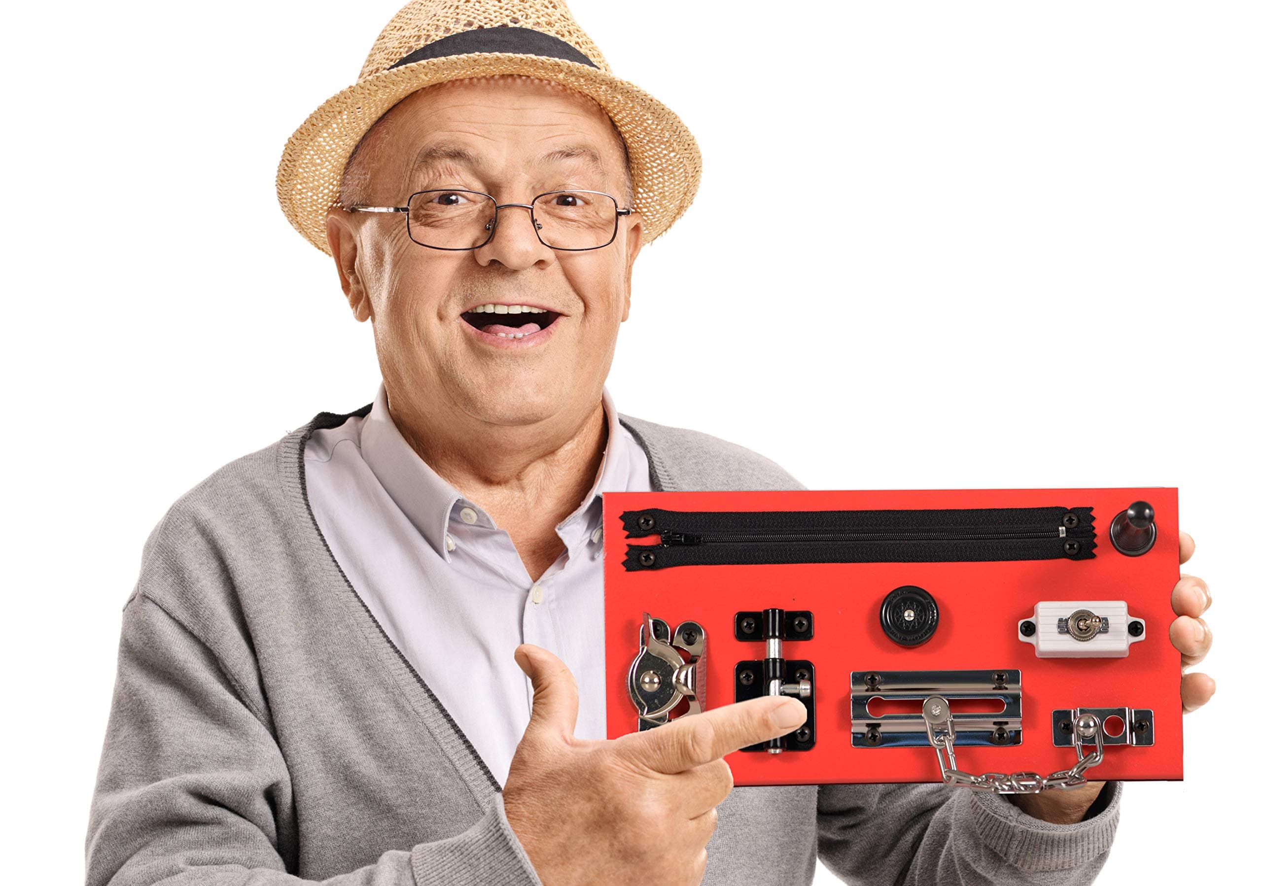 GeriGuard Solutions Memory Loss & Alzheimer's Dementia Fidget Board Activity Center, New Compact Size: 11 inches x 5 inches, RED