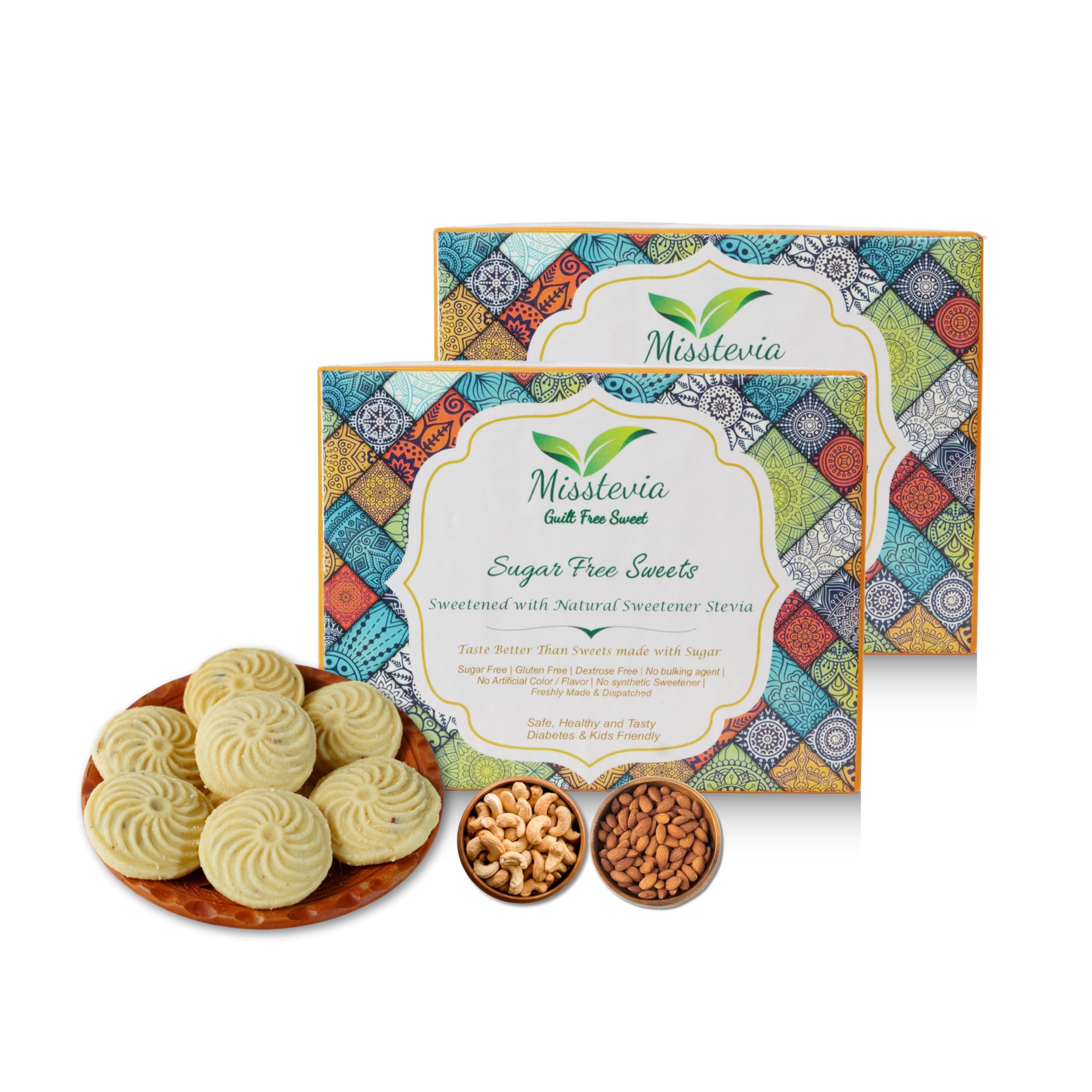 Misstevia Sugar Free Badam Malai Peda | Stevia Sweetened | Kids and Diabetes Friendly Guilt Free Sweets | Yummy and Delicious Almond Malai Peda | Healthy Indian Sweets 250g