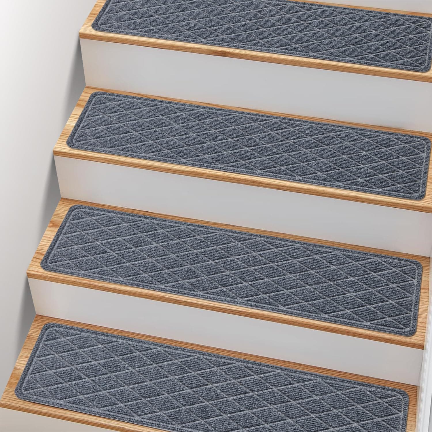 Non Slip Stair Treads for Wooden Steps,15 Pack 8" X 30" Stairs Carpet Treads Indoor with Reusable Peel and Stick Adhesive for Kids Elders and Pets,Polyester TPR Backing