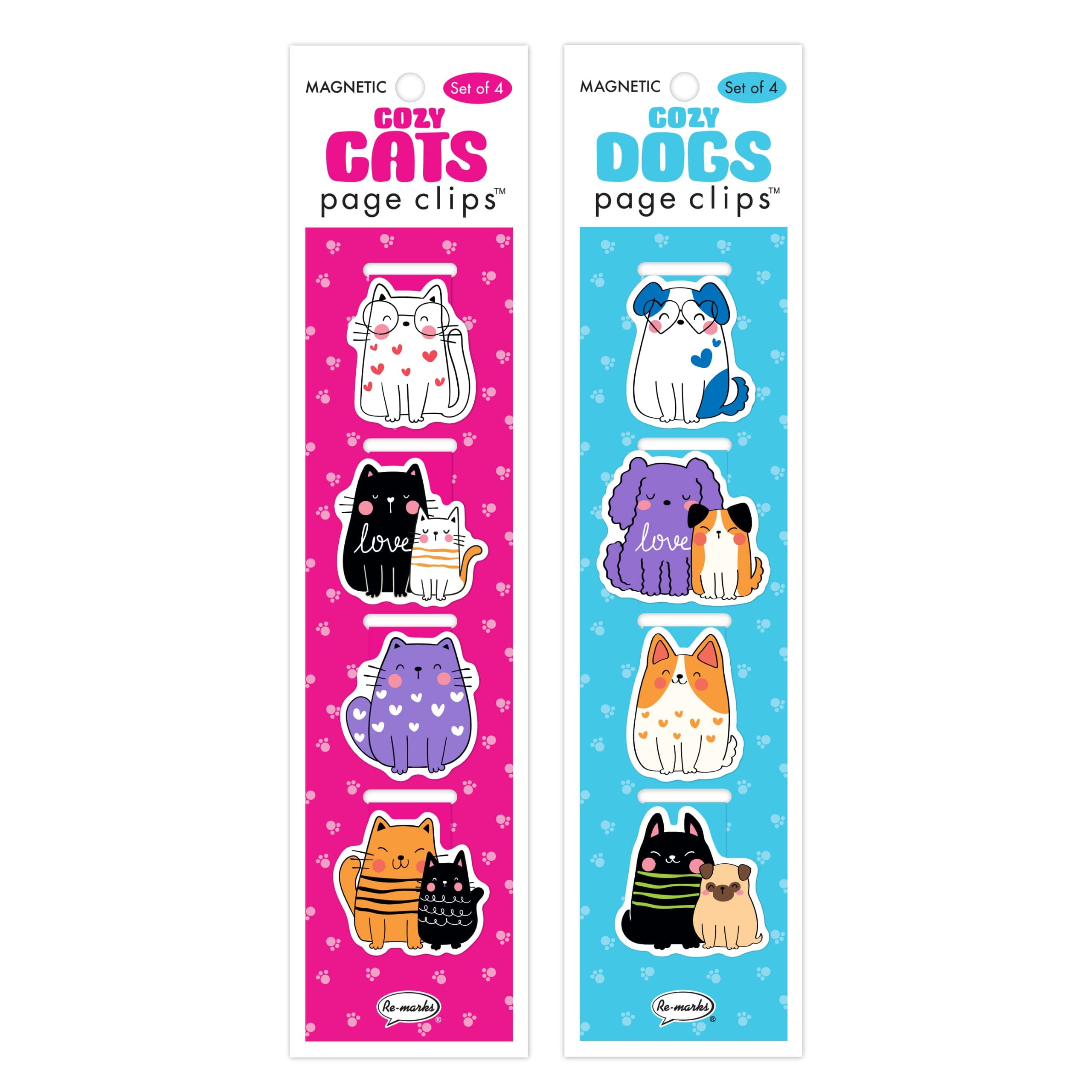 Re-MarksCozy Cats and Dogs Magnetic Page Clips – Pack of 2, 8 Clips Total
