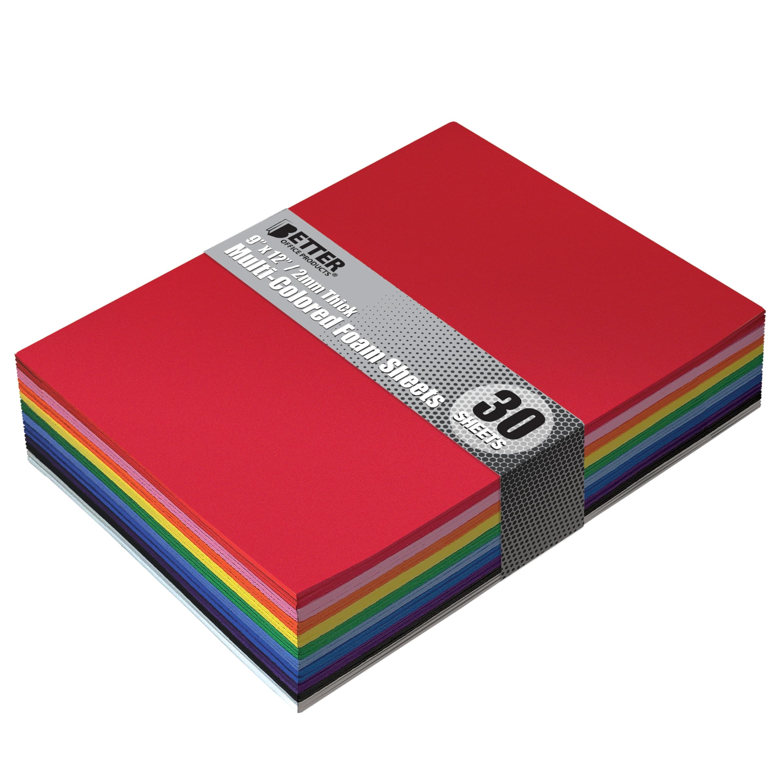 Better Office Products 30 Pack EVA Foam Sheets, 9 x 12 Inch, Assorted Colors (10 Colors), 2mm Thick, by, for Arts and Crafts, 30 Sheets