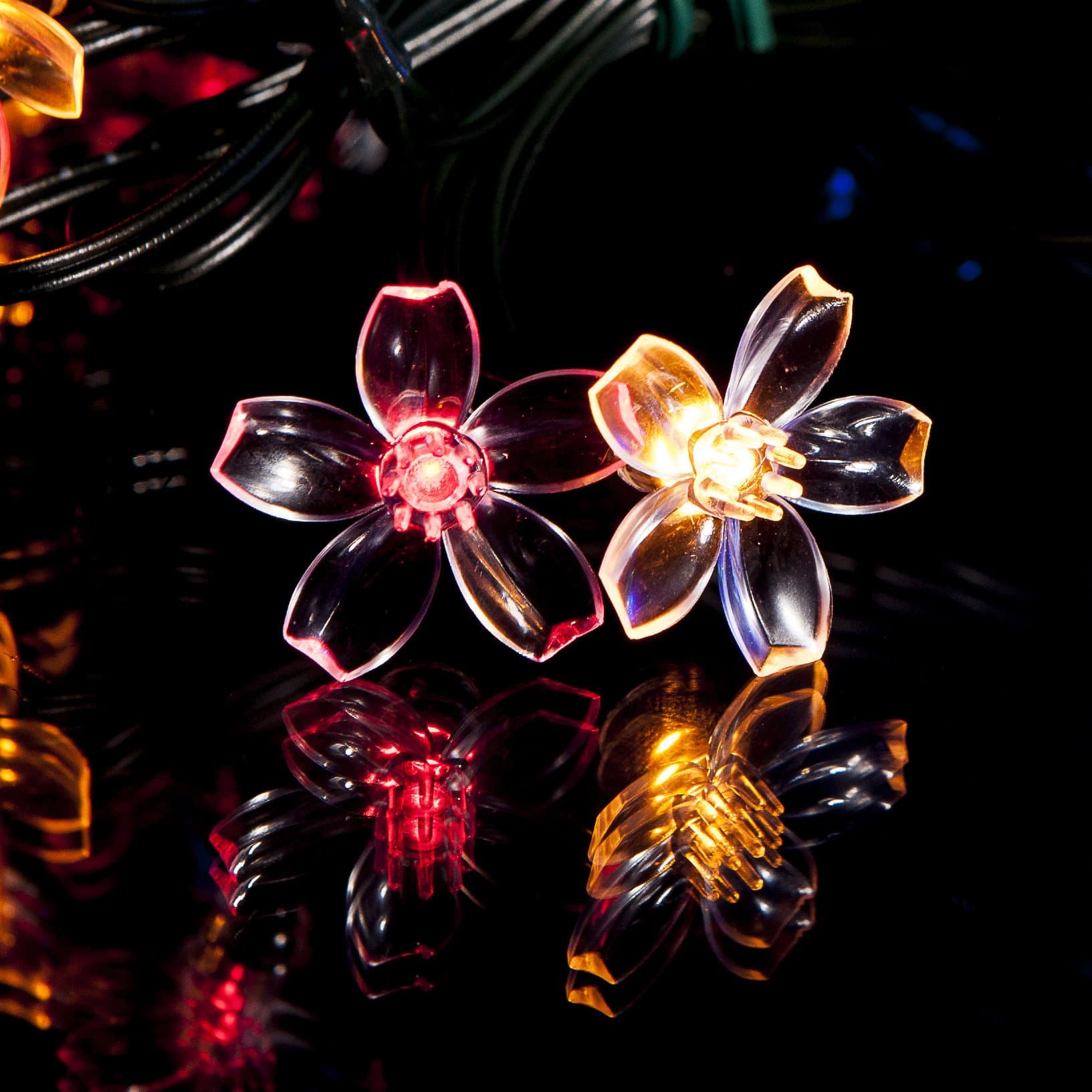 50 Multi-colour LED Flower Blossom Solar Powered Fairy Lights - Waterproof Solar Decoration String Lights with Built-in Night Sensor - for Christmas, Outdoor, Garden, Fence, Patio, Yard, Walkway, Driveway, Shed, Garage, Path, Ornament, Stairs and Outside by SPV Lights: The Solar Lights & Lighting Specialists (Free 2 Year Warranty Included)