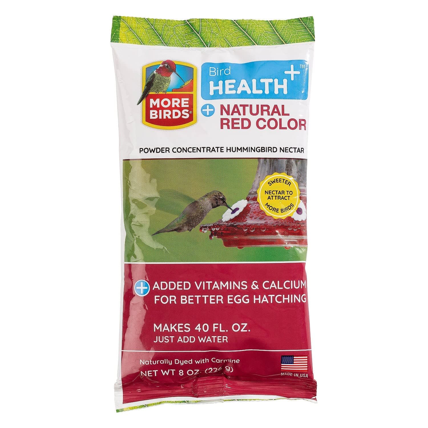More Birds Bird Health+ Hummingbird Powder Nectar Concentrate, No Boiling Required, Red, 8 oz