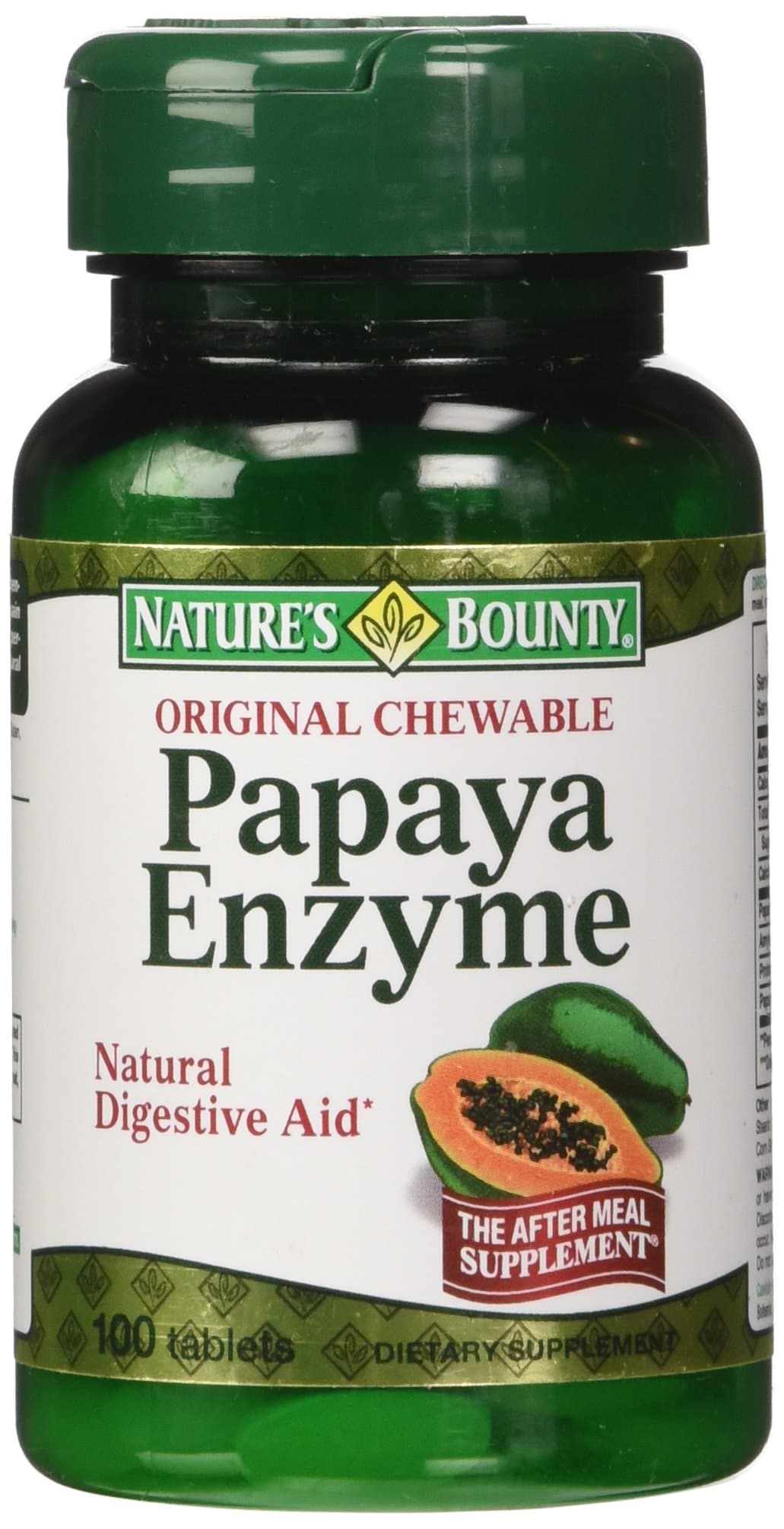 Nature's Bounty Papaya Enzyme Dietary Supplement, Supports Digestive Enzymes, 100 Tablets