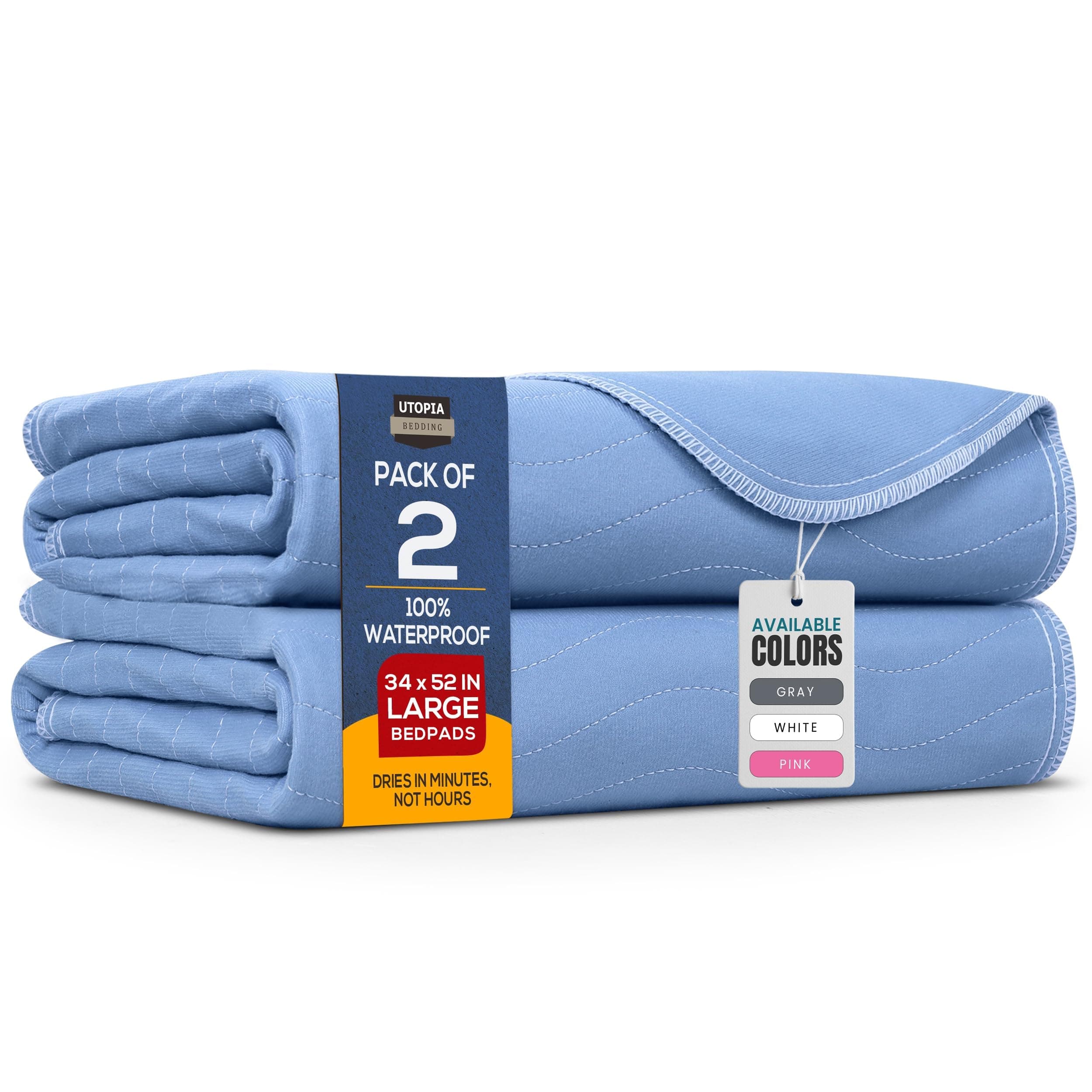 Utopia Bedding (Pack of 2) Waterproof Incontinence Pads Quilted Washable & Absorbent Bed Pad for Adults and Kids 34 x 52 inches (Blue)