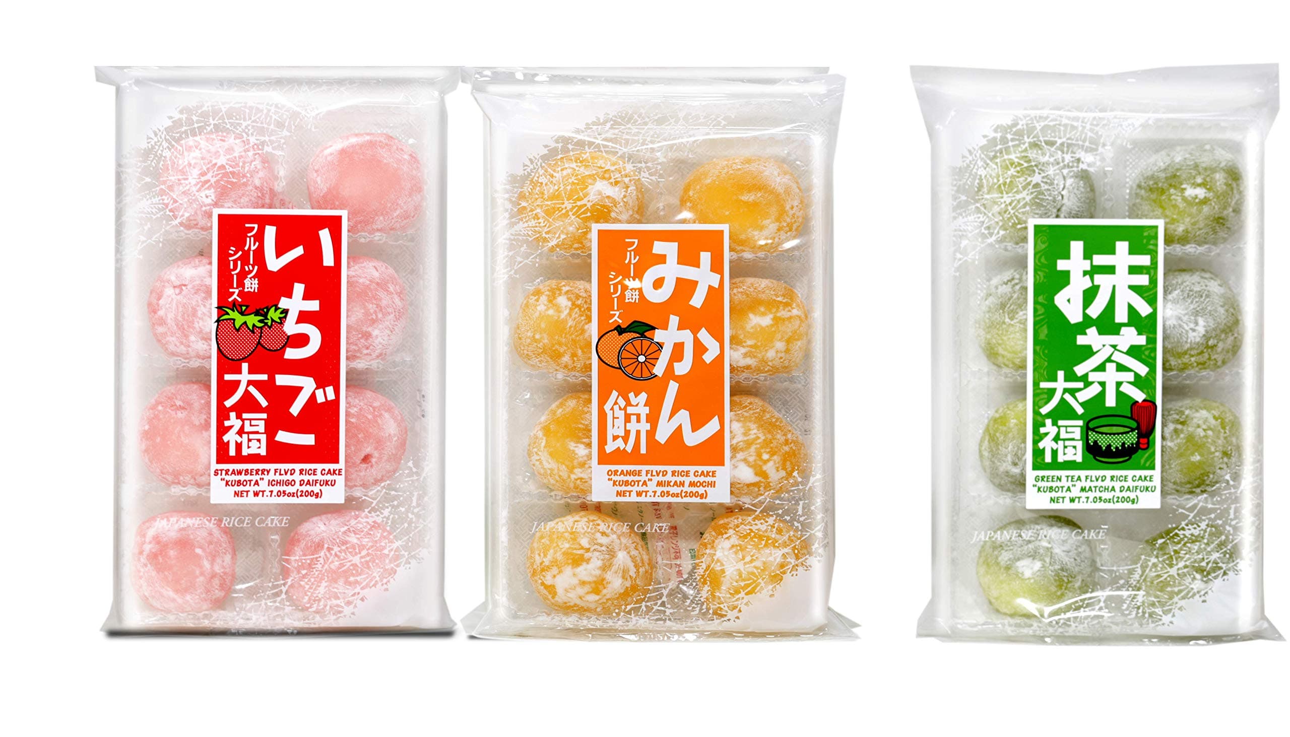 Japanese Mochi Fruits Daifuku (Rice Cake) CHOICE OF: Strawberry, Melon, Green Tea, Orange Flavors. (Strawberry+Orange+Green Tea)