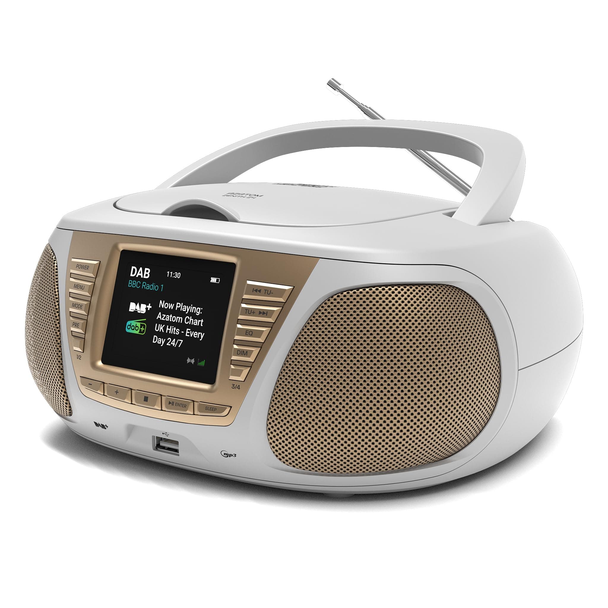 Portable CD Player with DAB/DAB+/FM Digital Radio | Bluetooth & USB MP3 Player | Large Display | Battery & Mains Powered (6x”C”) | Perfect for Home, Office or Outdoors | AZATOM Zenith Z4 (White)