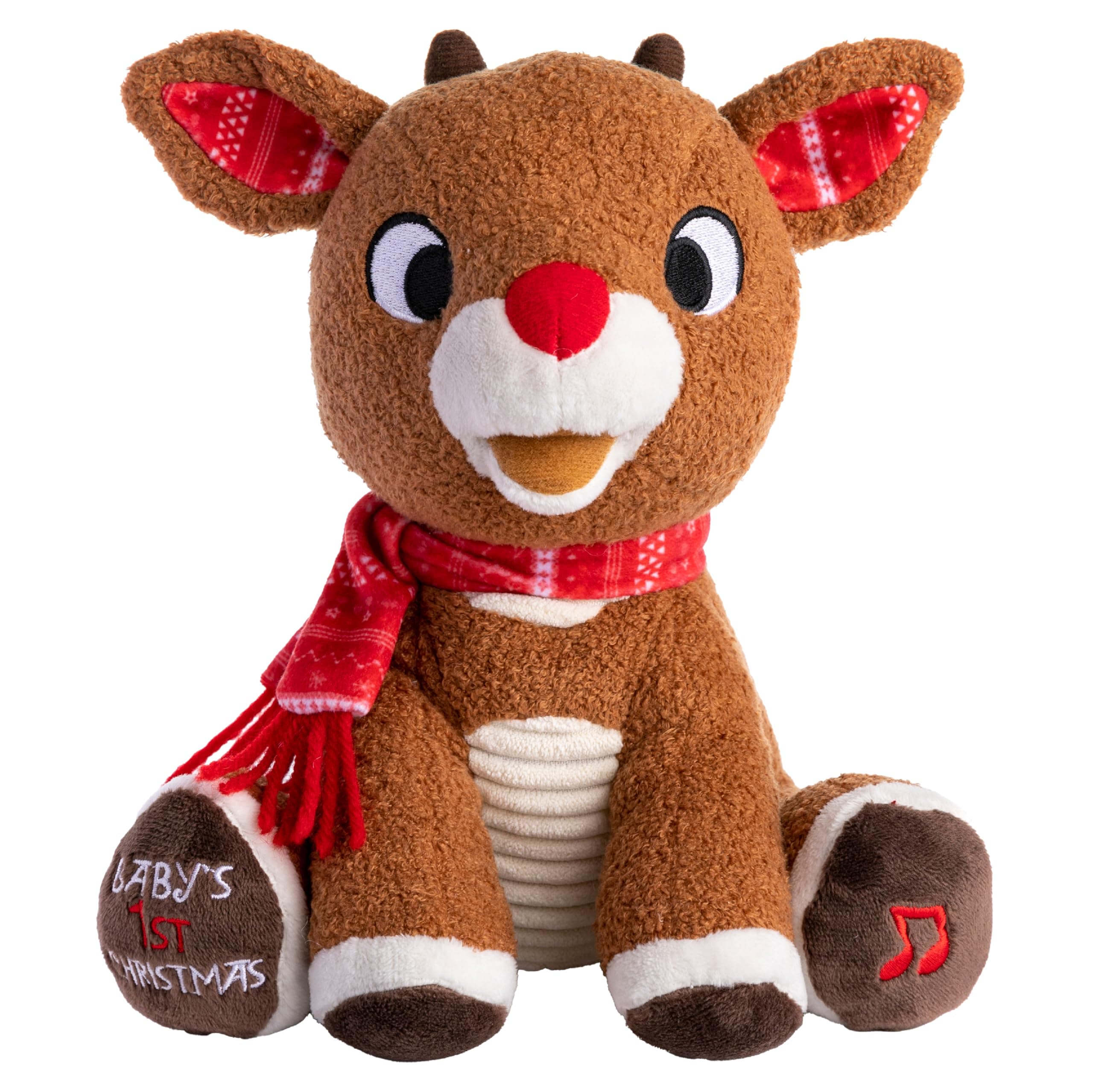Santa Claus Rudolph The Red-Nosed Reindeer Musical Stuffed Animal, Baby's First Christmas Plush, 8 Inches