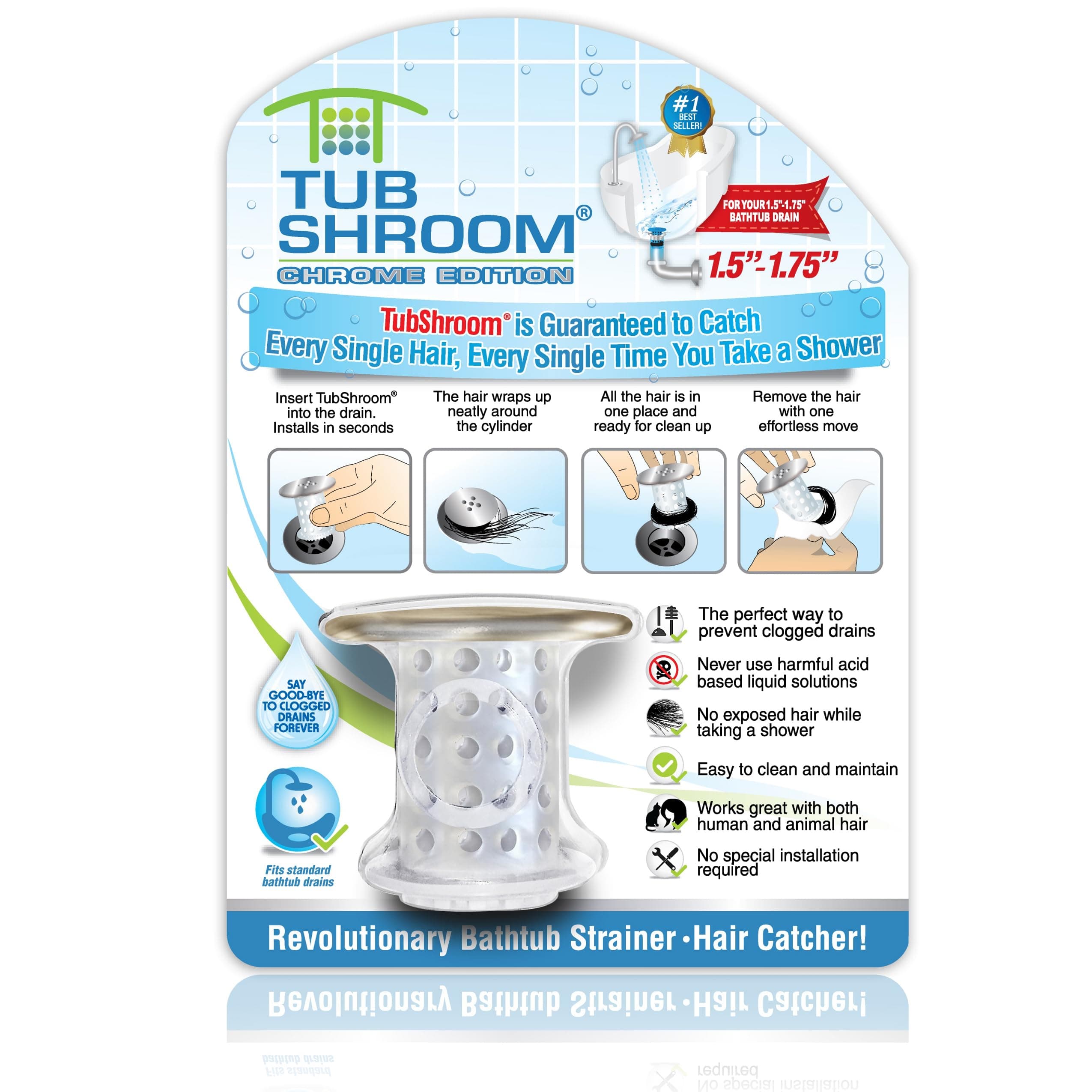 Tubshroom Revolutionary Bath Tub Drain Protector Hair Catcher/Strainer/Snare Tsce325