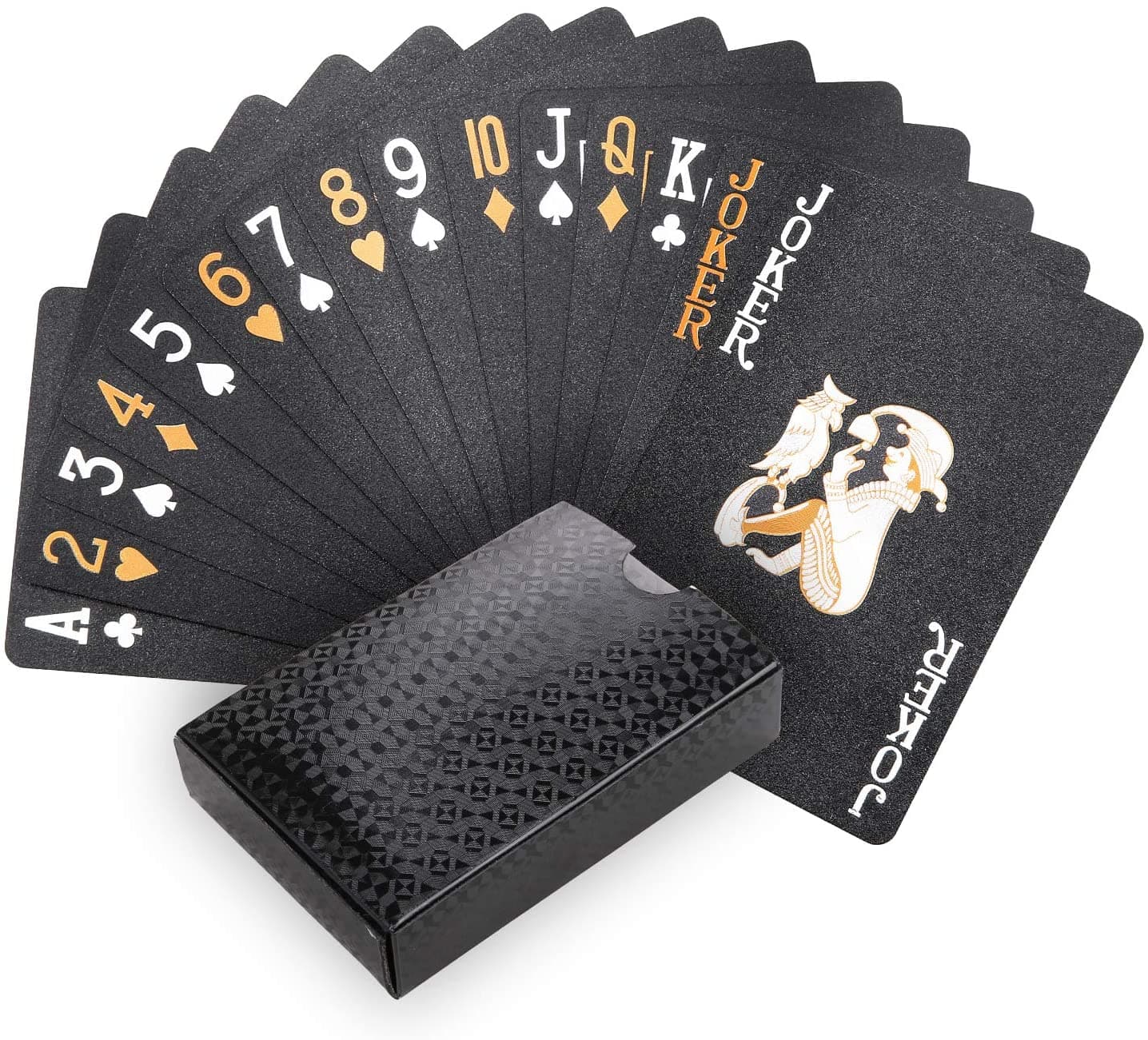 Nnewvante Cool Black Playing Cards, Waterproof Black-Gold Foil Poker Cards with Gift Box, Great for Magic,Water Card Games and Party (Black)