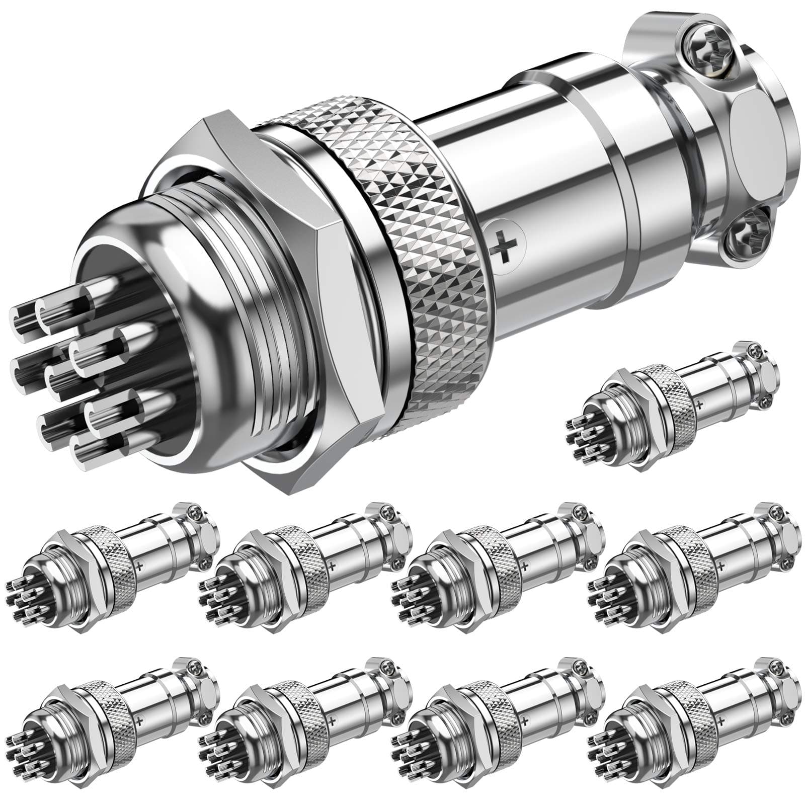 GX16 8 Pins Panel Metal Mount Circular Metal Aviation Connector Adapter Socket Male Female Plug (10 Pcs)