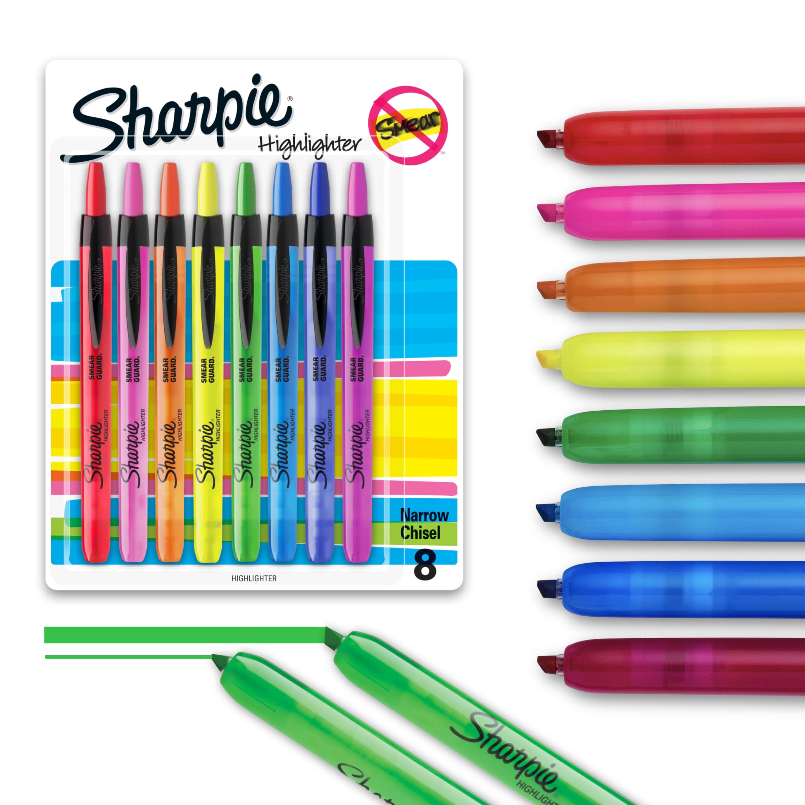 Sharpie Retractable Highlighters, Chisel Tip, Assorted, 8 Count
