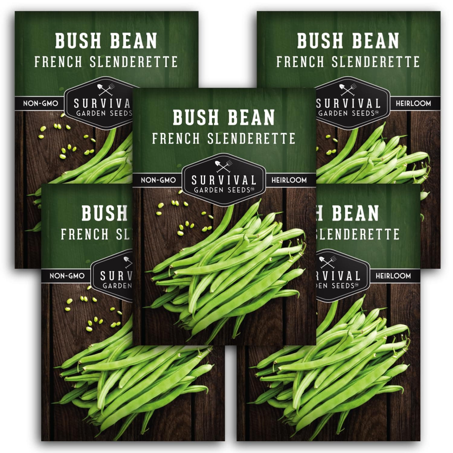 5 Packs French Slenderette Bush Bean Seeds for Planting with Instructions to Grow Haricots Verts in Your Home Vegetable Garden - Non-GMO Heirloom - Survival Garden Seeds