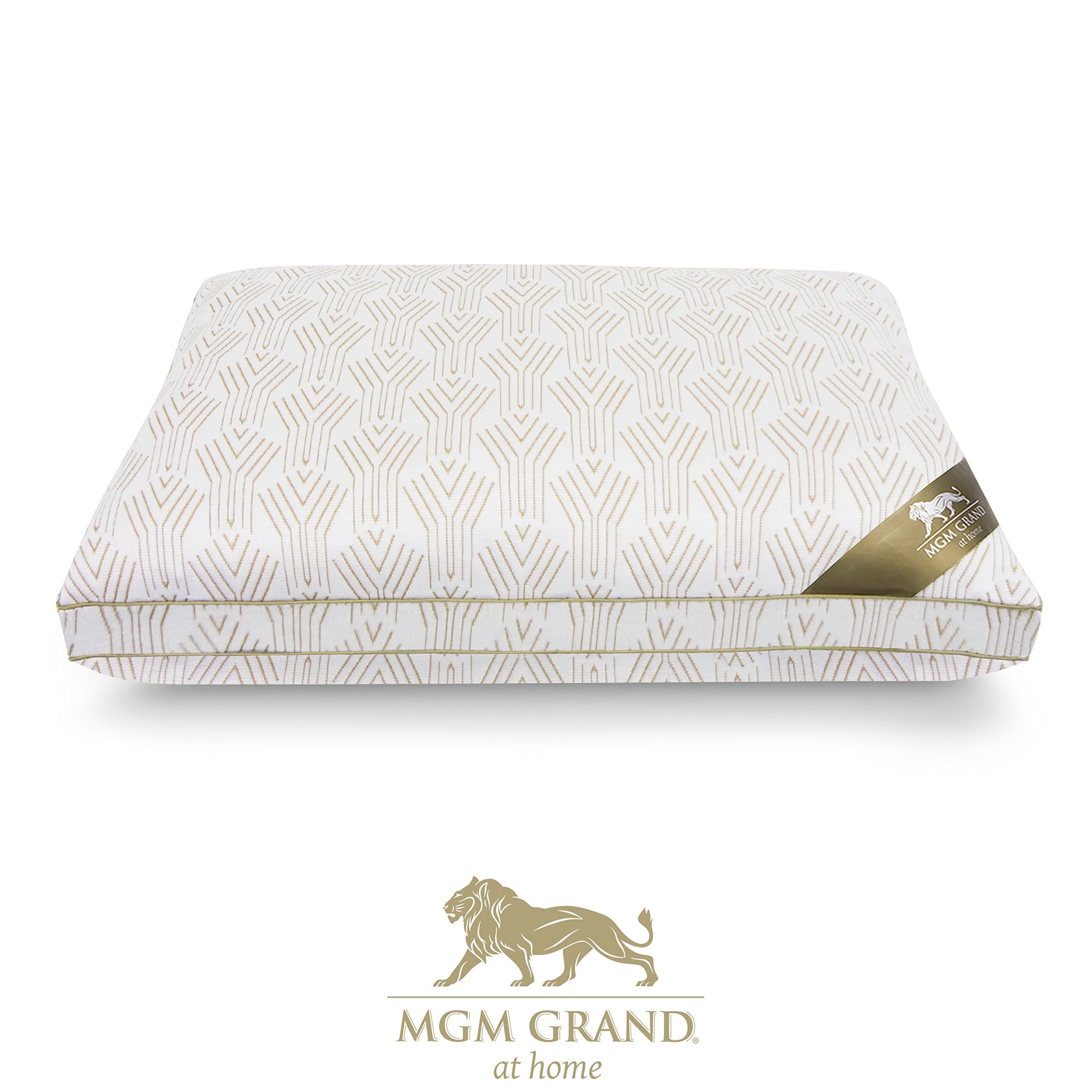 MFP-006-5J Luxury Collection High-loft Pillow, Reversible for Choice of Side Back Sleep with Firm or Soft Support, Cool Memory Foam and Gel Fiber, Standard/Queen, White/Gold