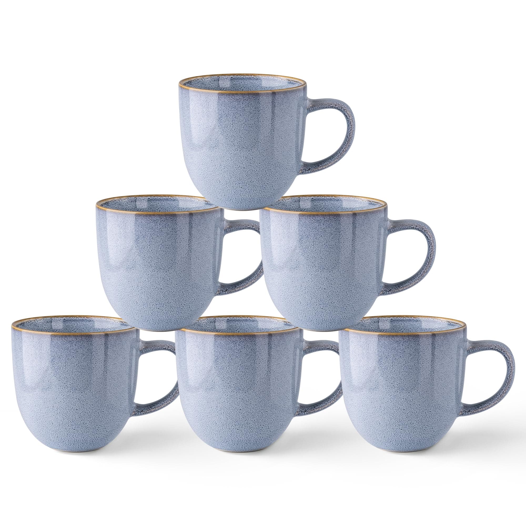 AmorArc Coffee Mugs Set of 6,12oz Ceramic Coffee Mugs for Man, Woman, Dad, Mom, Modern Coffee Mugs with handle for Latte/Cappuccino/Milk/Cocoa/Tea. Dishwasher&Microwave Safe, Blue-Reactive Glaze