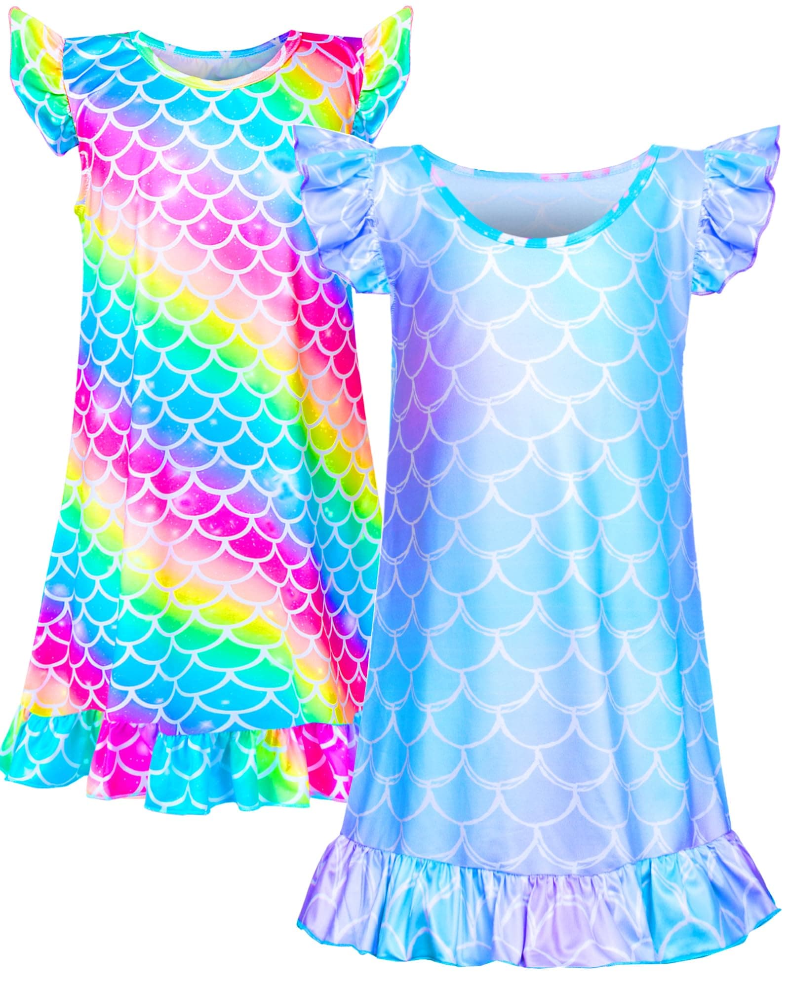 2pcs Girls Nightgowns, Unicorn Nightgown Princess Pajama Dresses for Girls Sleepwear Nightie