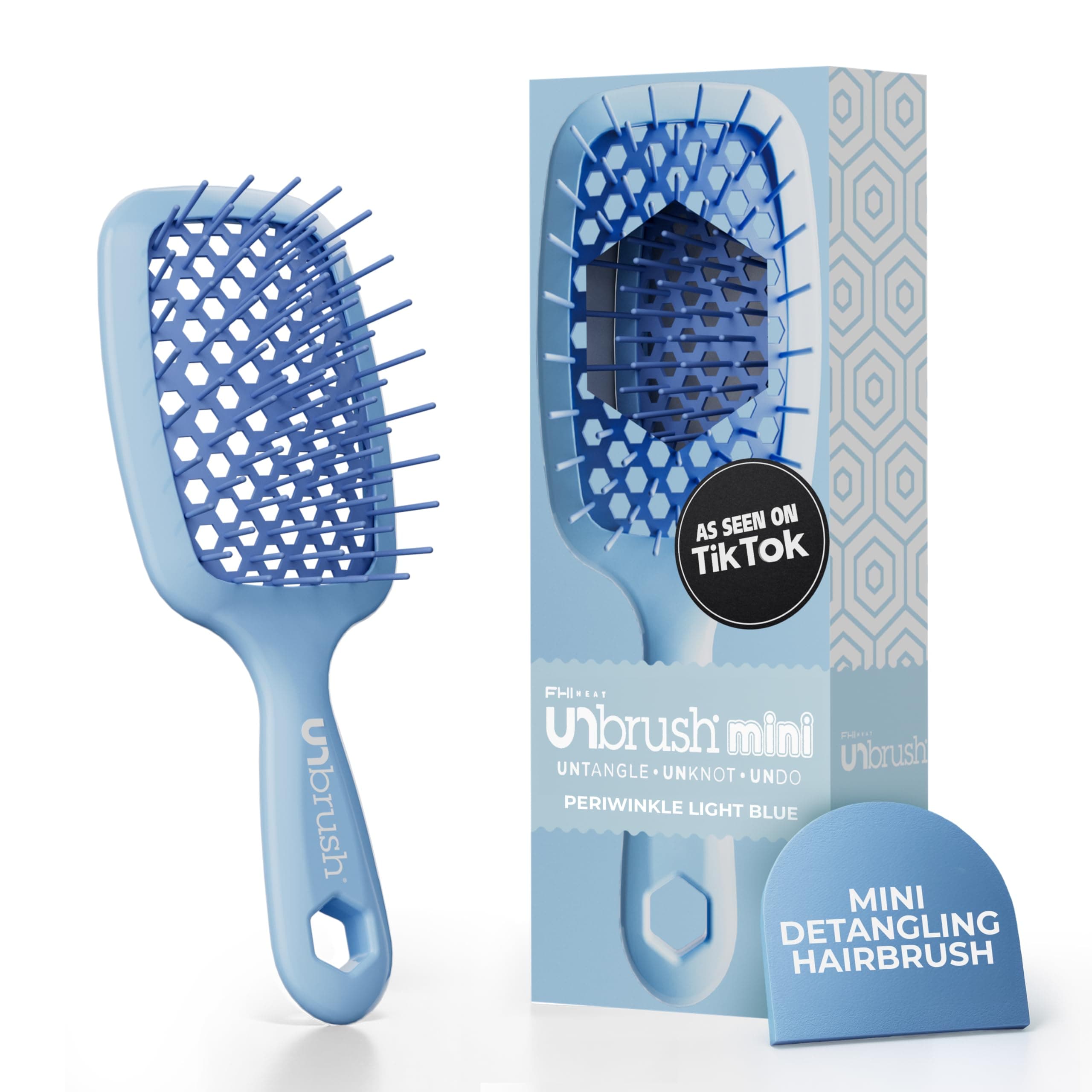 FHI HEAT UNbrush MINI Wet & Dry Vented Detangling Hair Brush, Periwinkle Light Blue