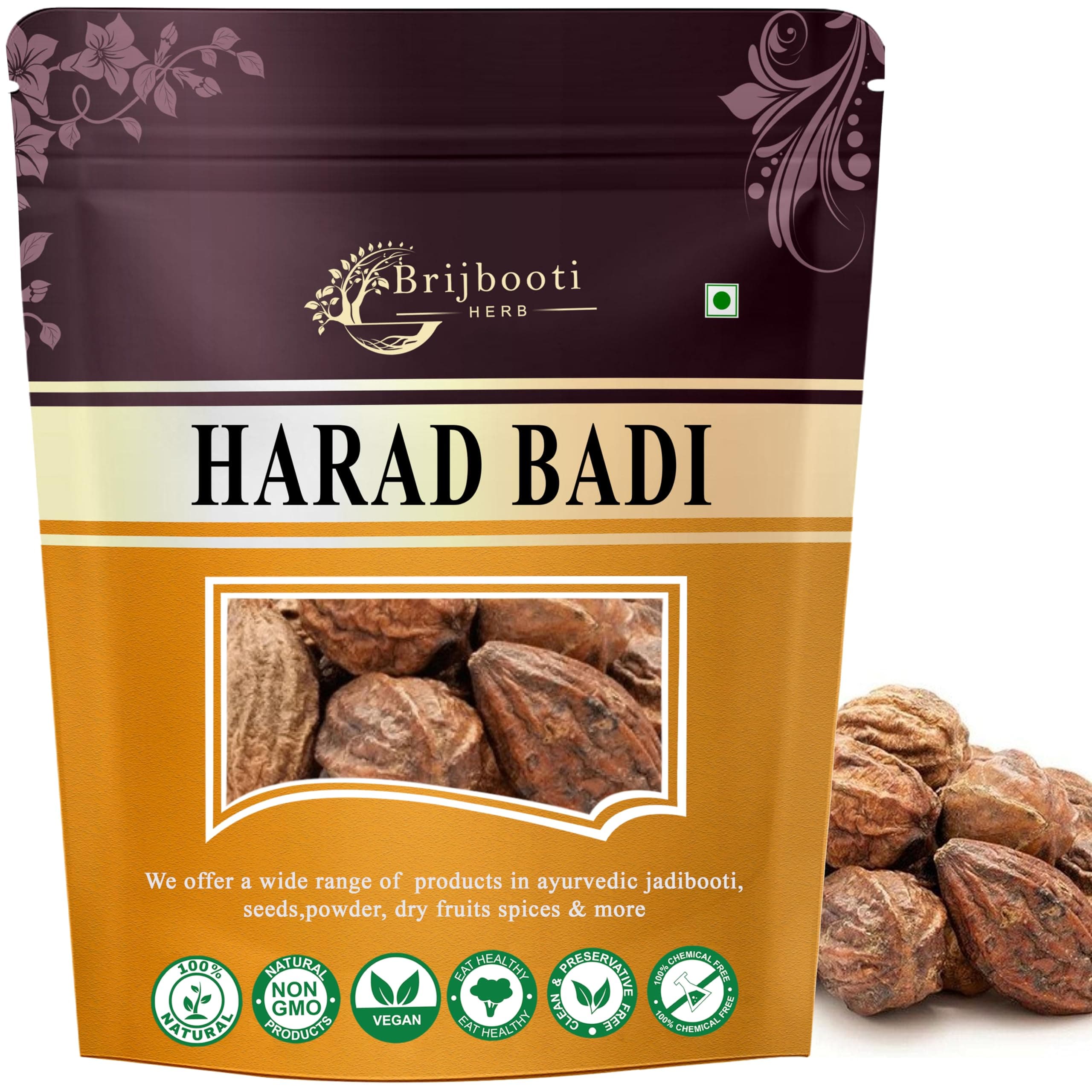 Brijbooti Natural Harad badi Whole - 350 Gm - Kadukkai - Karakkaya - Yellow T...