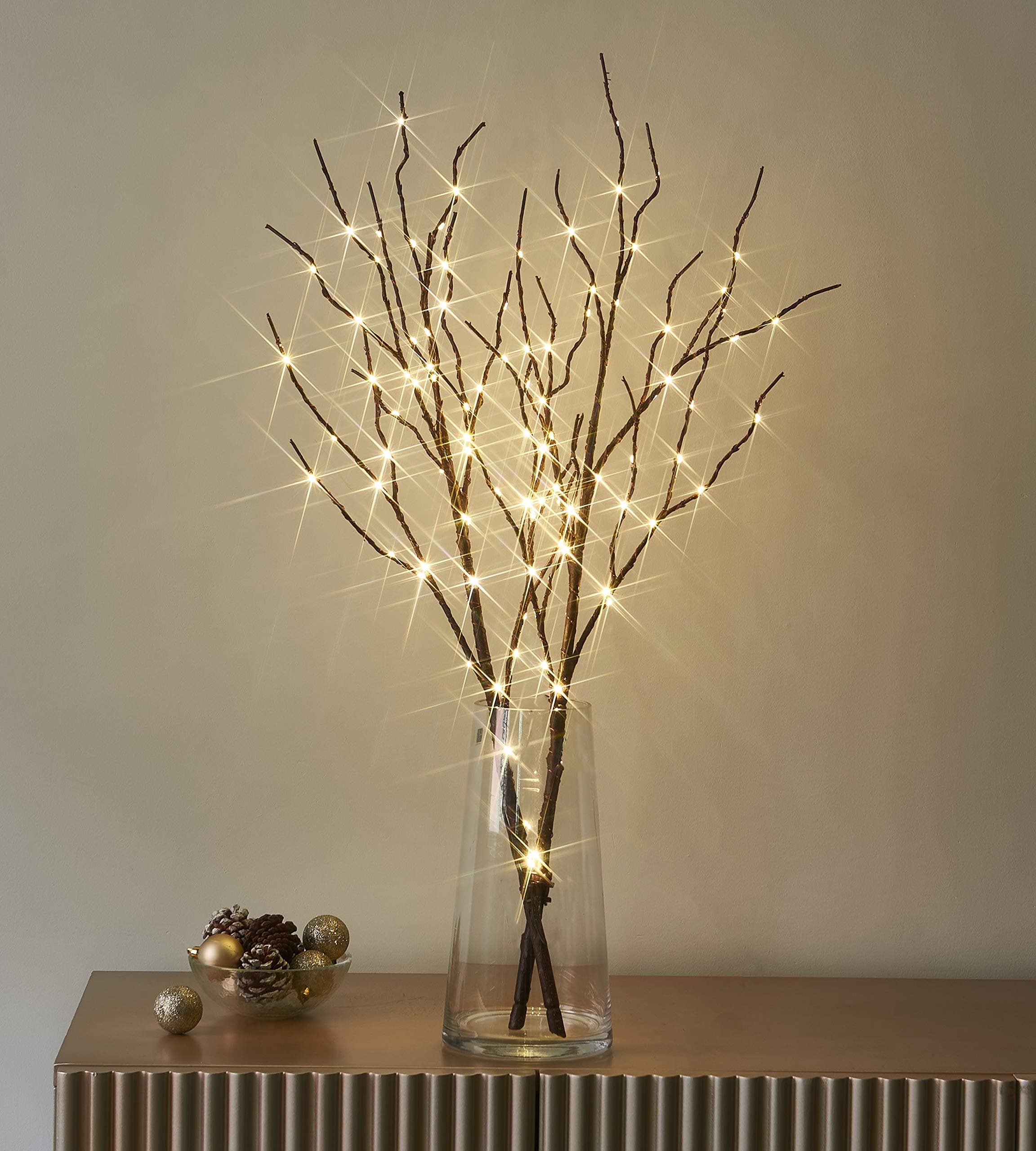 LITBLOOM Lighted Brown Willow Branches 30IN 100 LED with Timer Battery Operated, Tree Branch with Warm White Lights for Holiday Christmas Decoration Indoor Outdoor Use