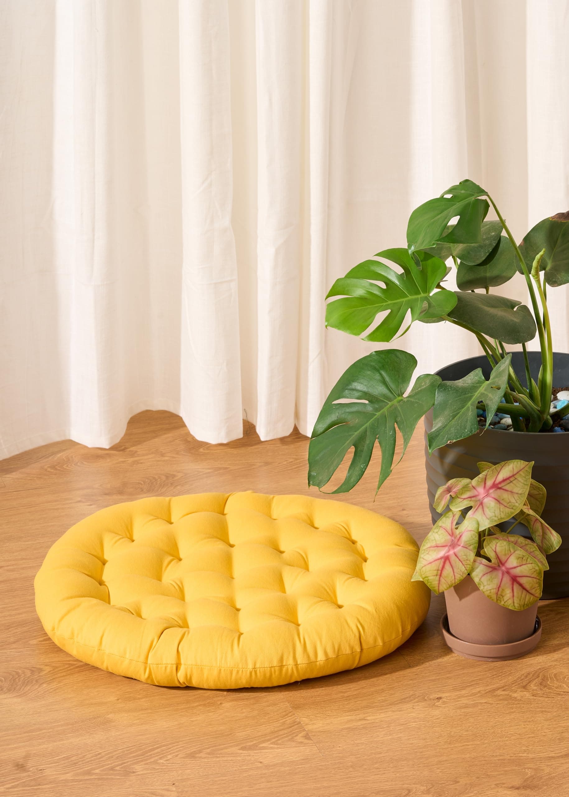 SKANDA FAB Premium Cotton Floor Seating Cushion | Luxurious Comfort & Microfiber Fill 60X60 CM Large Size for Meditation | Floor Cushions | Pooja | Living Room | Pets | Outdoor Mustard (Pack of 1)