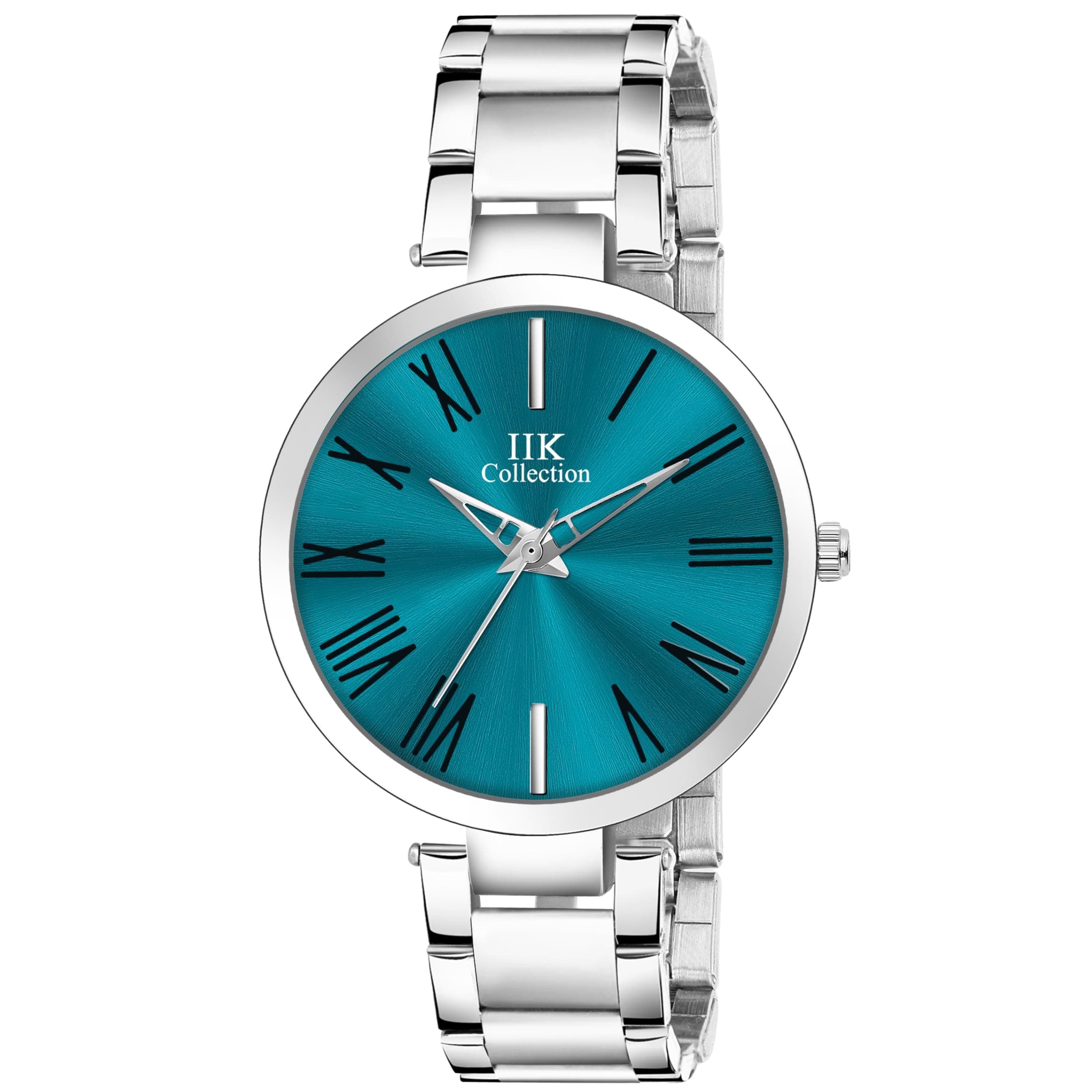 IIK COLLECTION Watches for Women Round Studded Dial | Quartz Movemnet |Long Battery Life|Stainless Steel Bracelet Chain Strap|Double Lock Clasp Safety Watches for Girls