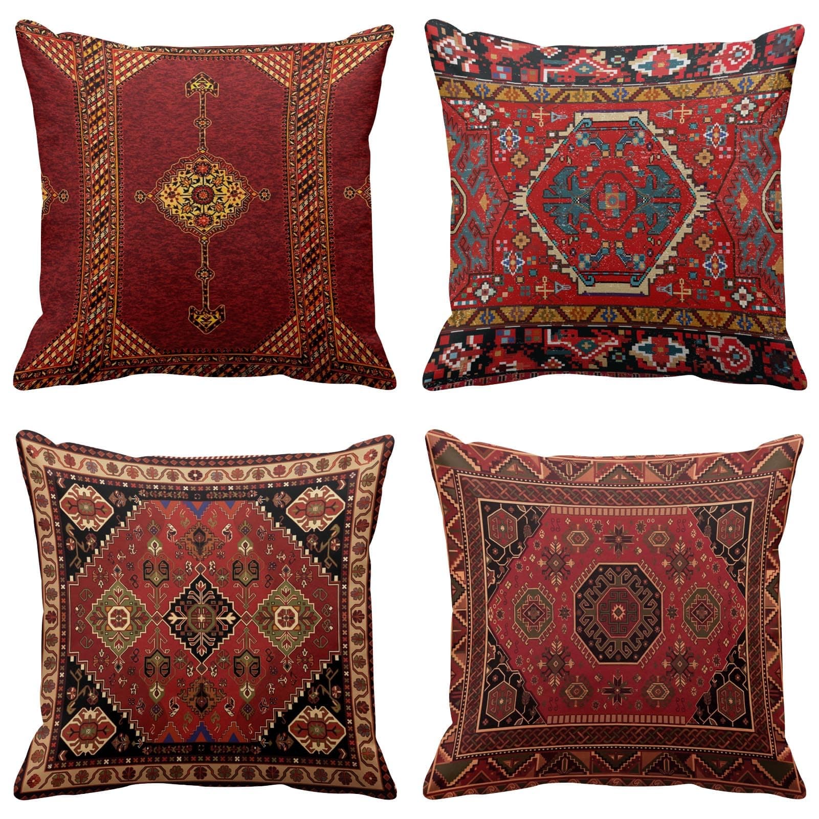 Britimes Throw Pillow Covers Geometric Kilim Moroccan Home Decor Set of 4 Oriental Ikat Pillow Cases Living Room Decorative 18 x 18 Inches Cushion Couch Sofa Pillowcases Colorful Red Tribal