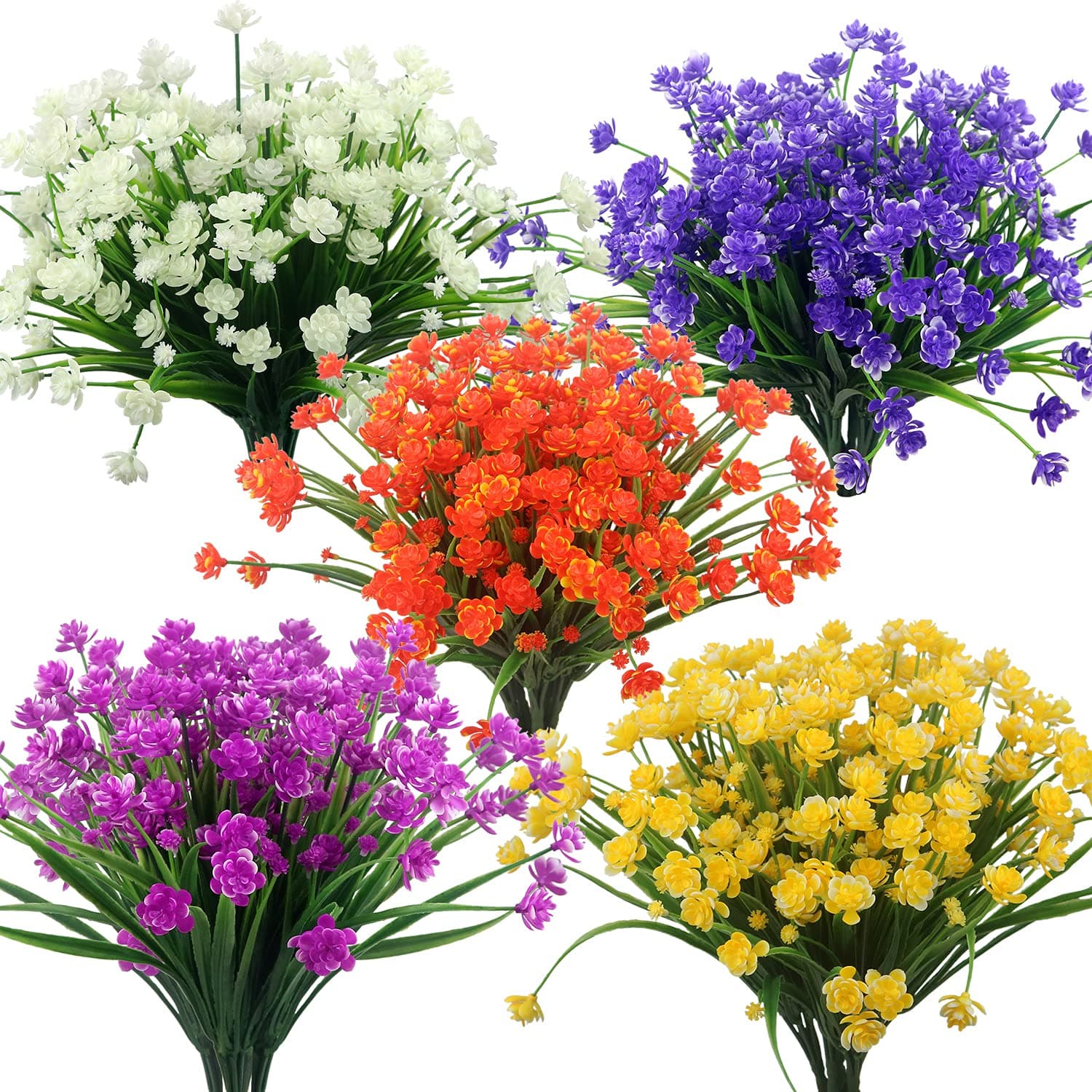 10 PCS Artificial Flowers Outdoor, UV Resistant Fake Flowers No Fade Plastic Flowers Faux Greenery Shrubs Plants Indoor Outside Hanging Planter Home Garden Farmhouse Decor(5 Colors)