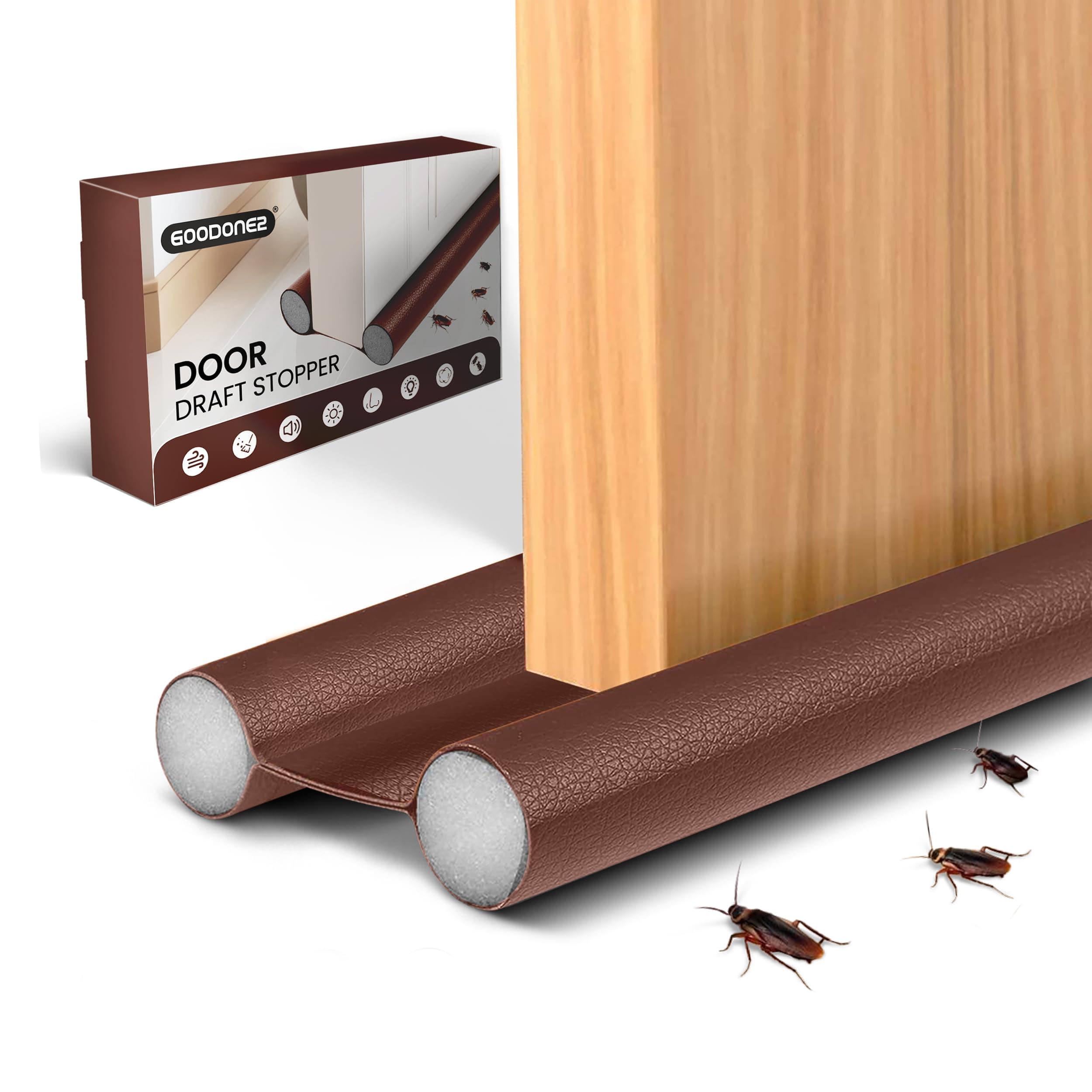 GOODONE2 Door Draft Stopper 37inch, Insulator Door Sweep, Weather Stripping, Noise Blocker, Strong Adhesive, Window Breeze Blocker Adjustable Door Sweeps (Brown)