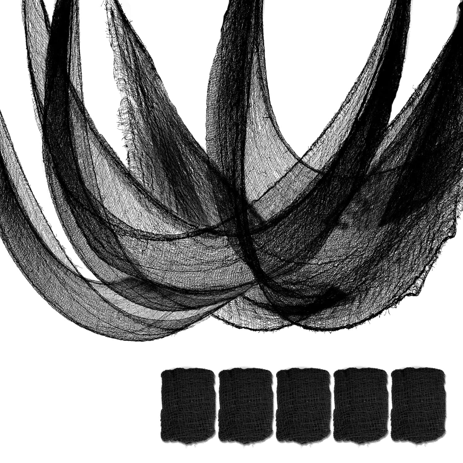 Set of 5 Halloween Creepy Gauze Cloth Decoration, Indoor Outdoor Black Scary Halloween Gauze Tapestry Decor, Spooky Decorations for Home Wall Yard Haunted House Party Supplies, 72 x 30 inch