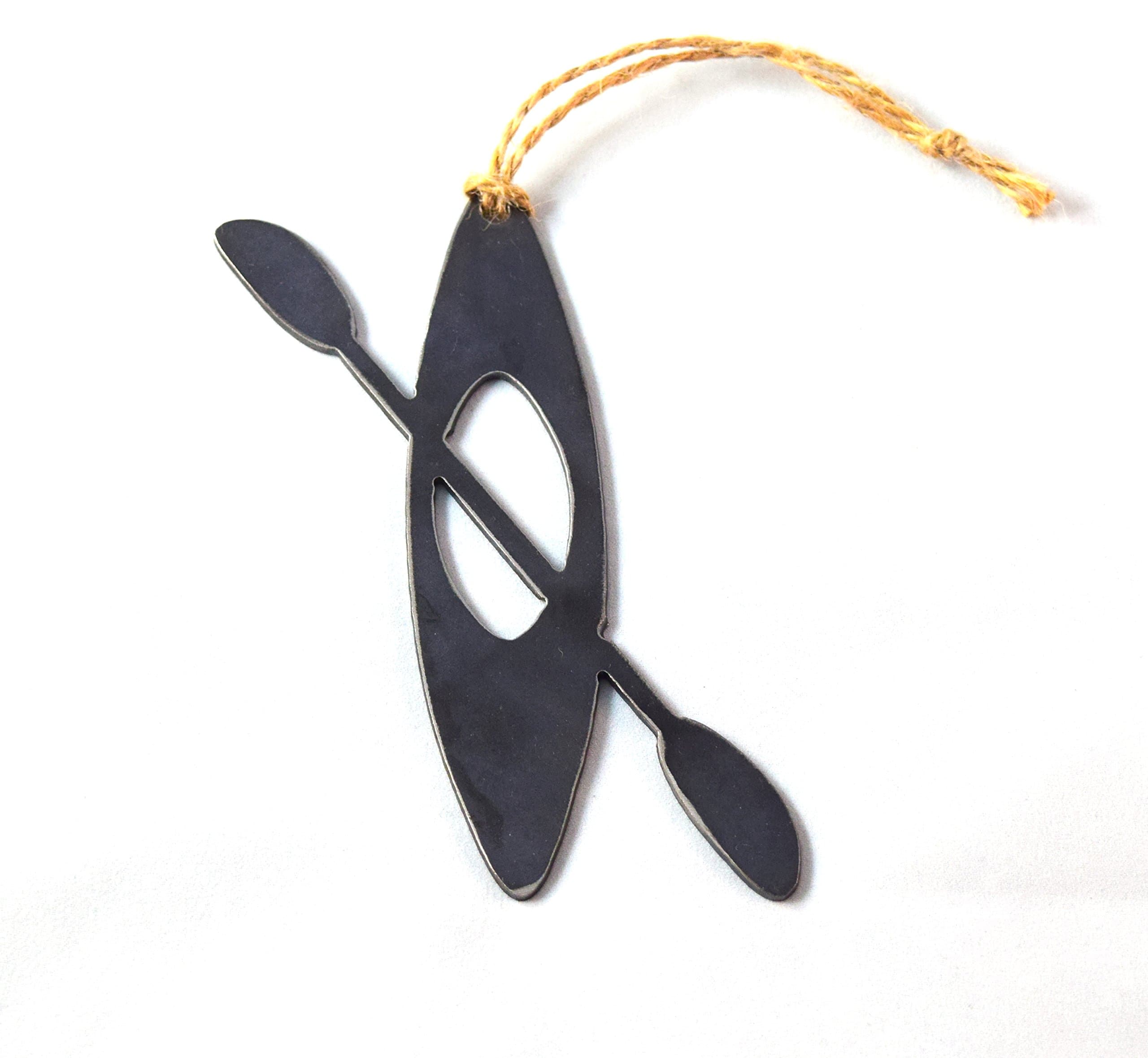 EmersonOutDoors Rustic Kayak Ornament - Laser Cut Steel - Hand Finished - Made in The USA - Perfect Kayak Paddle Accessory Gift