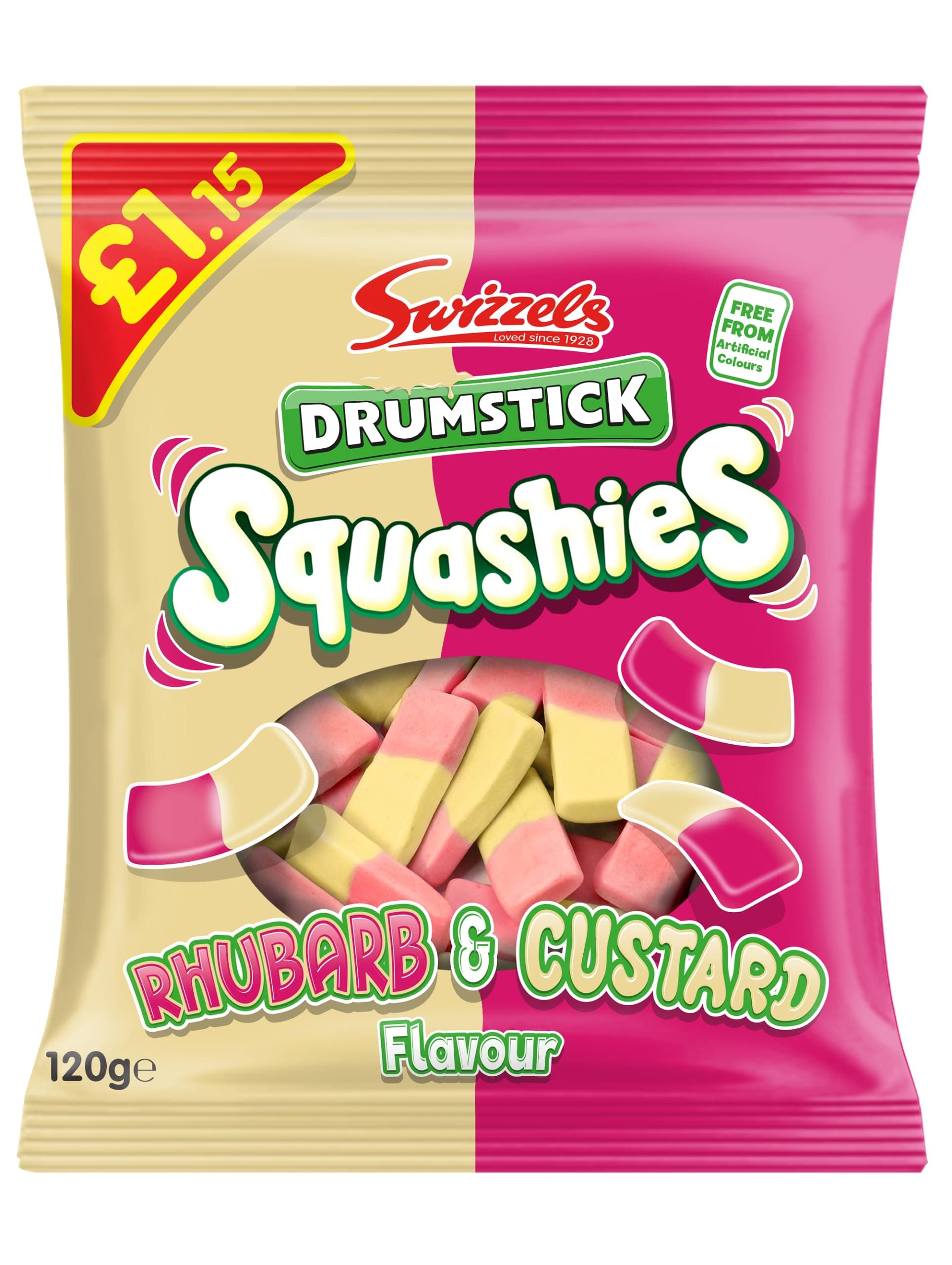 Swizzels Drumstick Squashies Rhubarb & Custard Flavour 120g (Pack of 3)