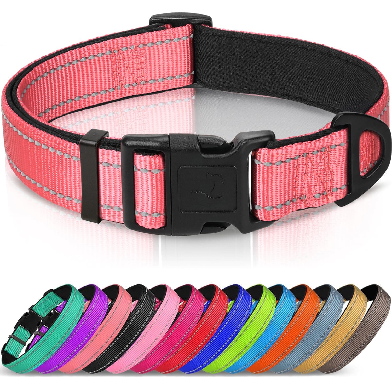 Joytale Reflective Dog Collar,Soft Neoprene Padded Breathable Nylon Pet Collar Adjustable for Small Dogs,Neon Pink,S