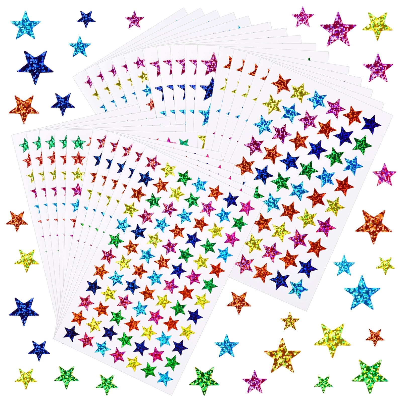 2040 Pcs Star Stickers, 5 Sizes Small Stars for Kids Reward, Sparkly Holographic Stickers, Glitter foil Stickers for Behavior Reward Chart and DIY Decoration