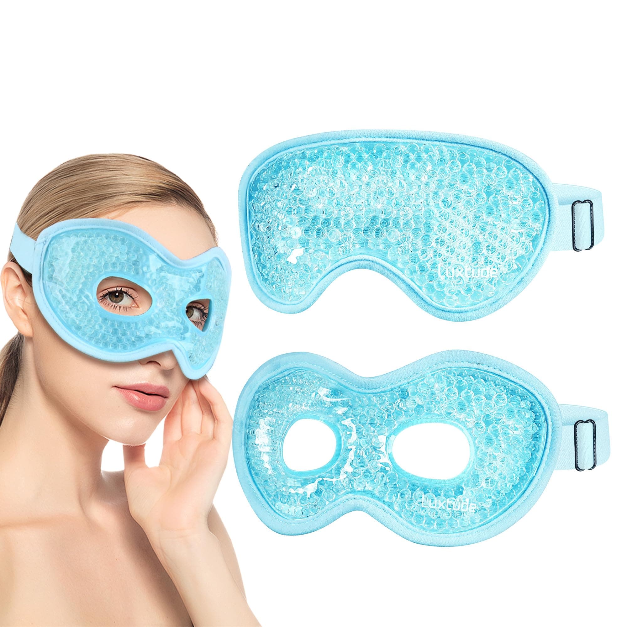 Luxtude Gel Eye Mask 2PCS, Reusable Cooling Eye Masks for Sleeping, Hot Cold Eye Mask Ice Pack, Frozen Cold Eye Compress for Puffiness/Dark Circles/Headaches/Migraines/Eye Bags/Stress Relief (Blue)