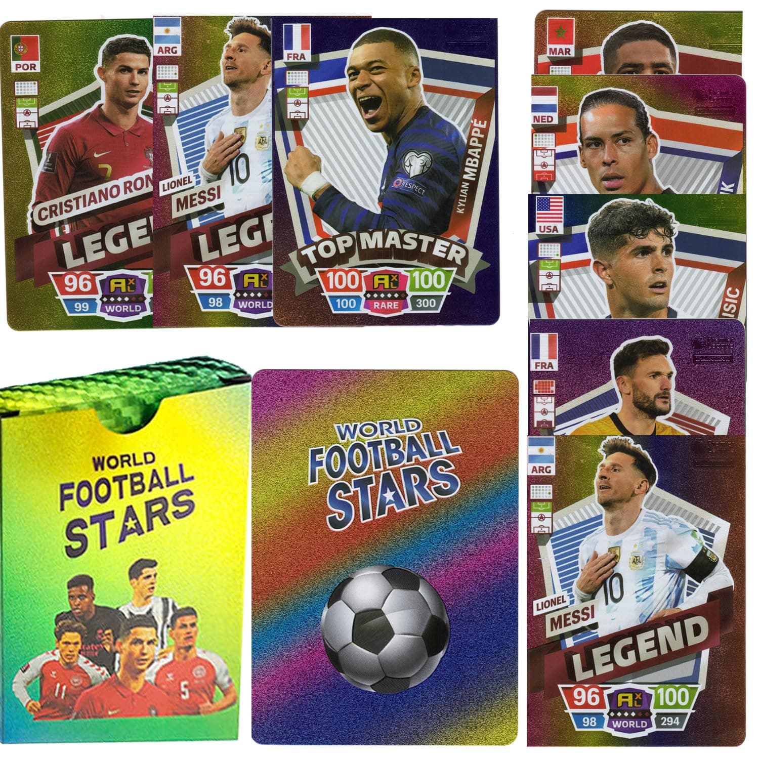 Maanys Football Star Cards Deck Box, World Cup 2022 Players Sticker Collection Pack of 55 Stickers (Silver)