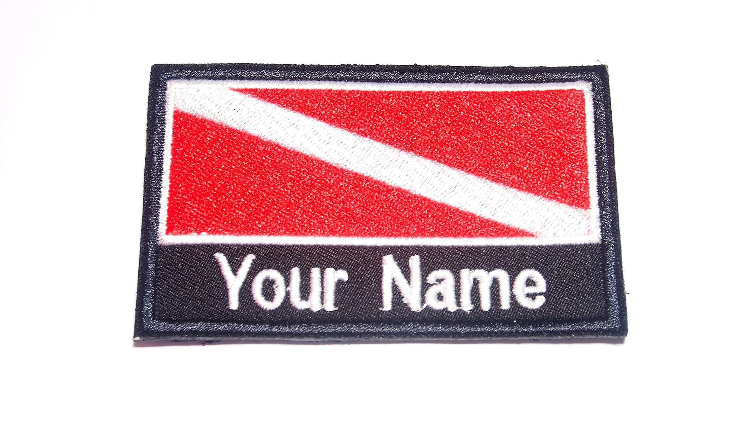 Custom Name Text Scuba Diving Diver Dive Flag Patch Morale Patch Hook Backing
