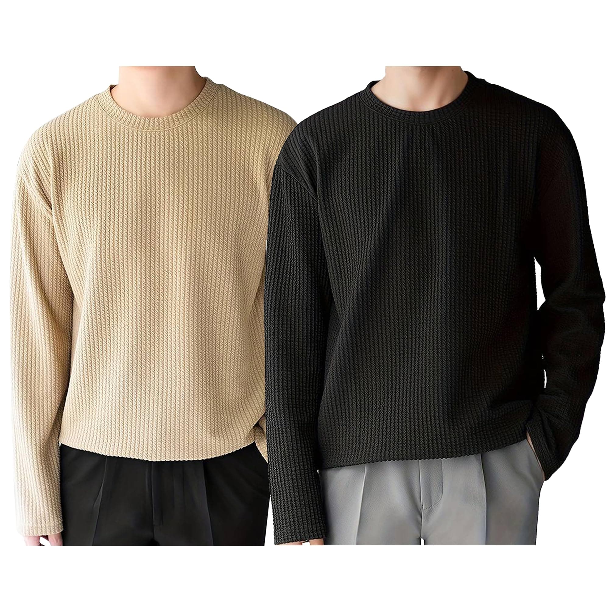 I ENTERPRISE Men's Cotton Bland T Shirt | Round Neck | Full Sleeve | Plain | Combo Pack of 2 - Regular Fit*T2_SR94-SR93*L