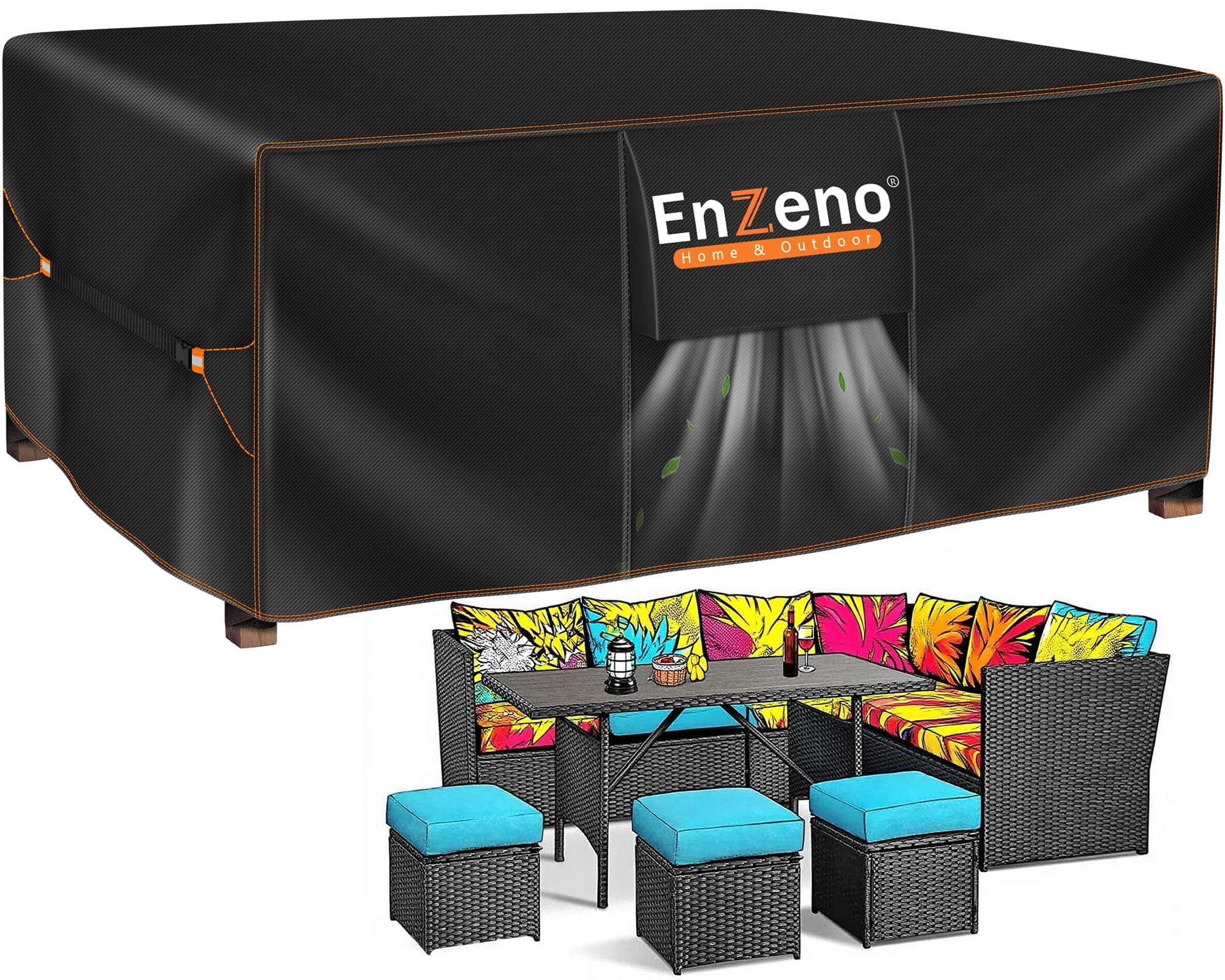 Enzeno Outdoor Garden Furniture Set Covers Waterproof, 420D Oxford Fabric Furniture Covers for Outside,Large Patio Set Cover, Garden Table Cover,Windproof, Anti-UV,Rectangular 242x182x100cm