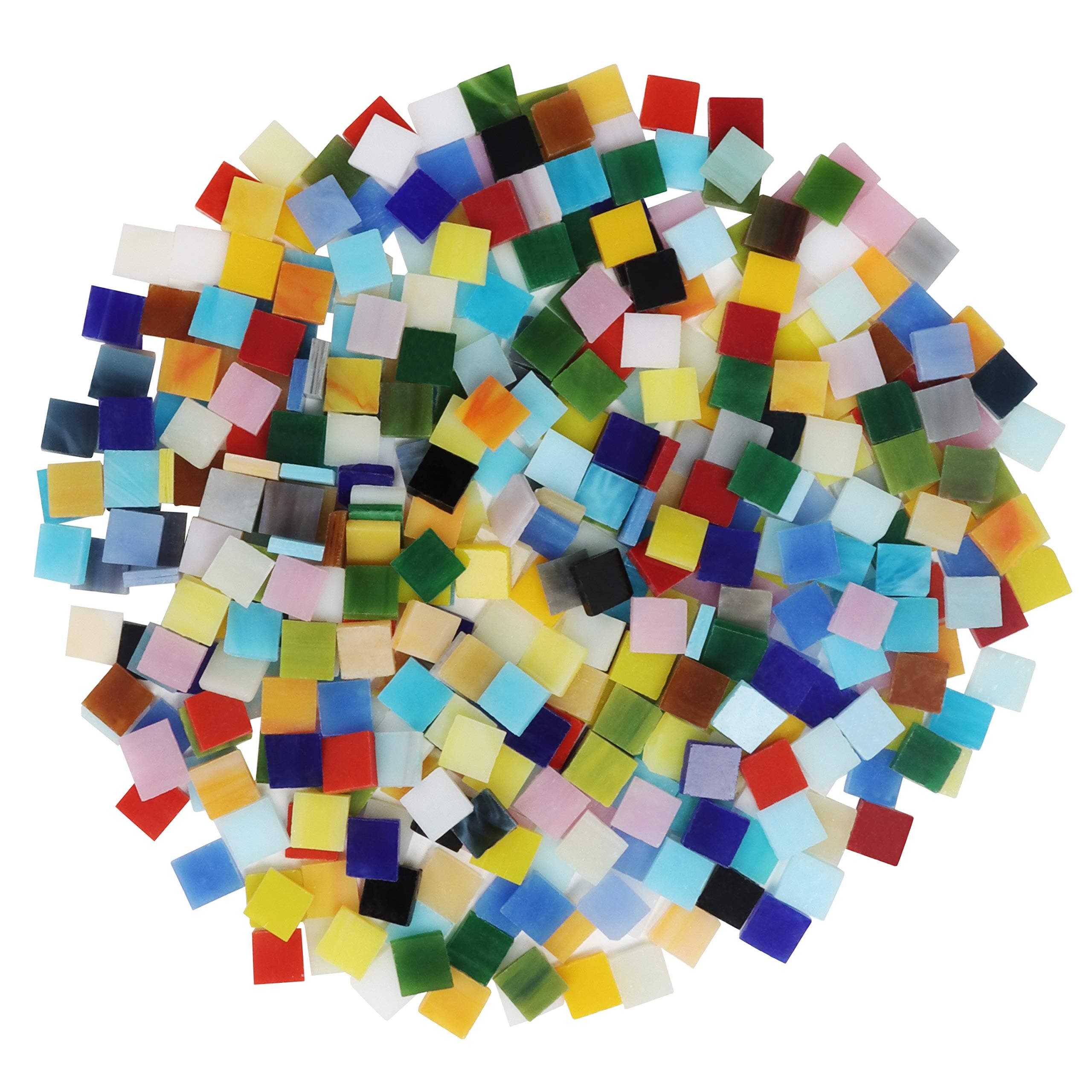 Belle Vous Mixed Colour Stained Glass Mosaic Tiles (700 Pieces / 500g) - 1 x 1cm / 0.39 x 0.39 Inches - Assorted Square Tiles for Home Decoration, Photo Frames, Flower Pots, Mirrors, DIY Art & Crafts
