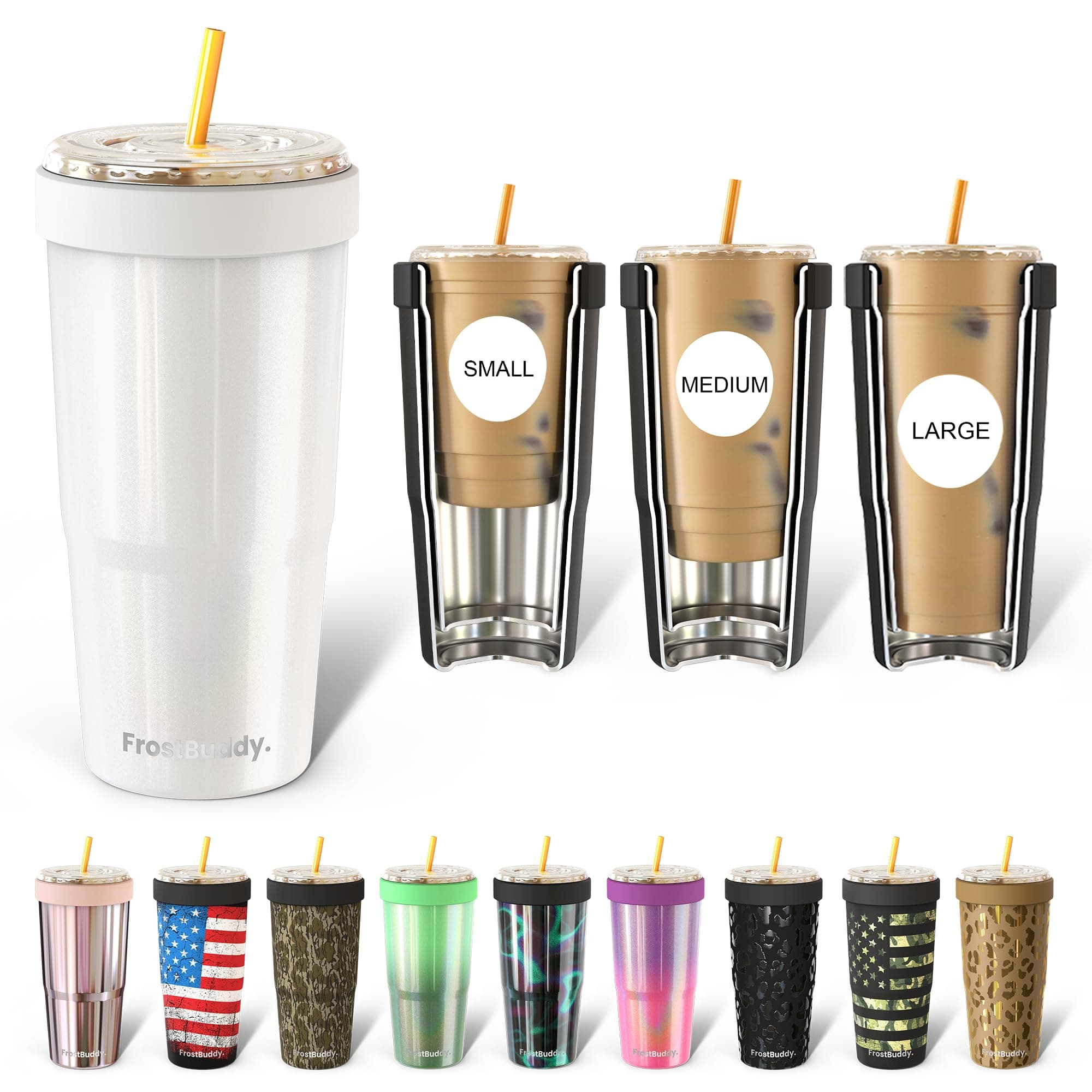 Frost Buddy | To Go - 30 oz Stainless Steel Vacuum Insulated Tumbler Cup - thermal cups for hot and cold drinks - stainless steel Tumbler Dunkin Cup (30oz To-Go | White Glitter)