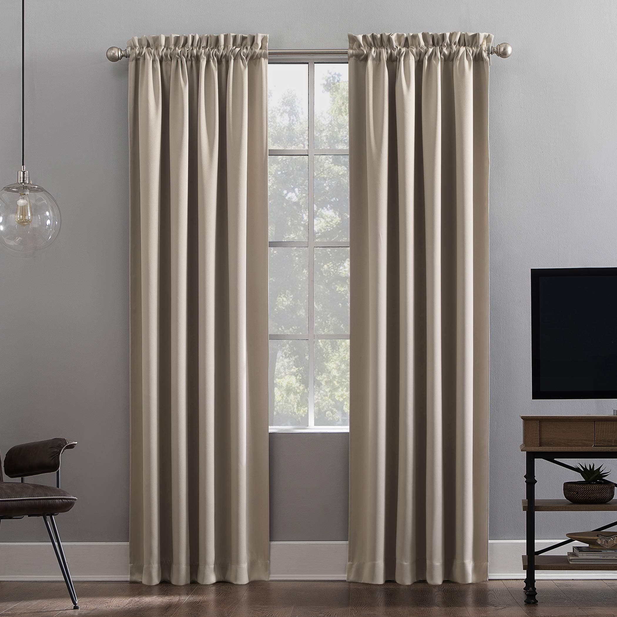 Sun Zero - 52468 Oslo Theater Grade Extreme 100% Blackout Rod Pocket Curtain Panel, 52" x 63", Stone