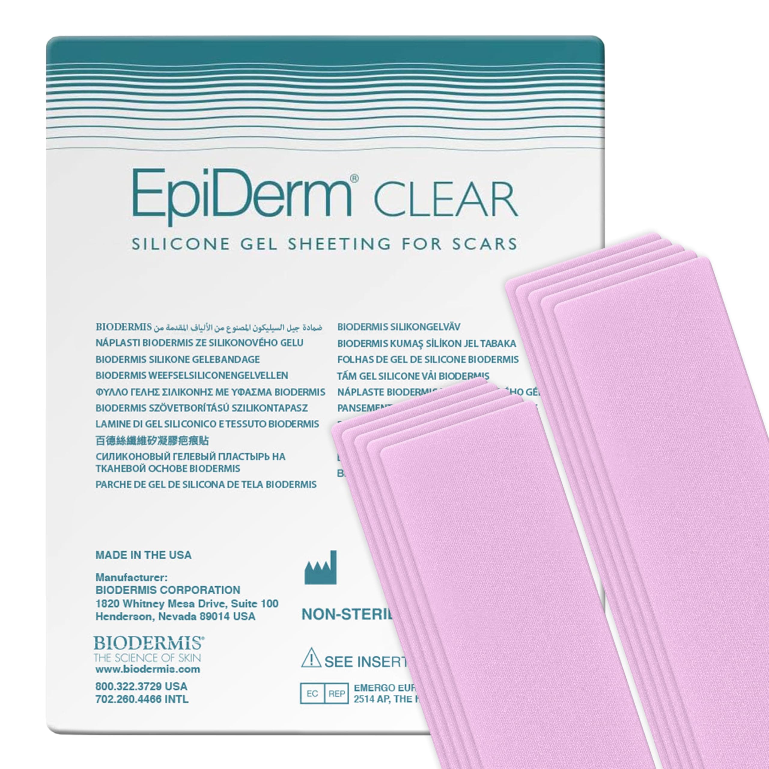 BIODERMIS Epi-Derm Long Strip - 1.4 x 11.5 in - (5 Pair) (Clear) Silicone Scar Sheets
