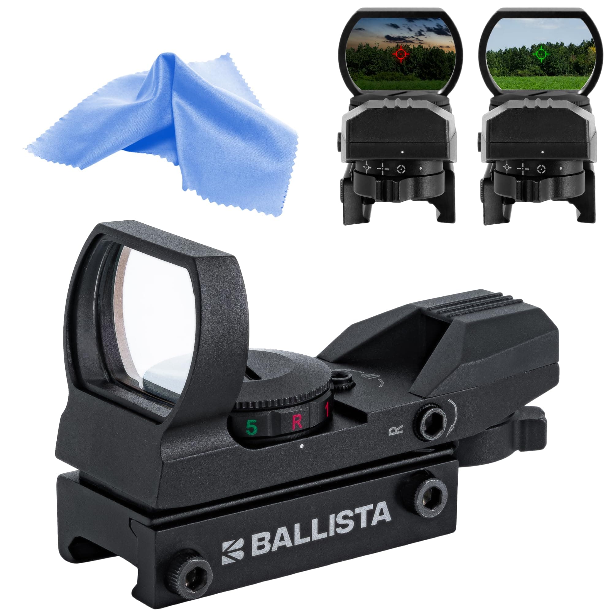 BALLISTA 1x23x34mm Tactical Reflex Green Red Dot Sight Optic with 20mm Rail Mount for Hunting Shooting, Battery Included