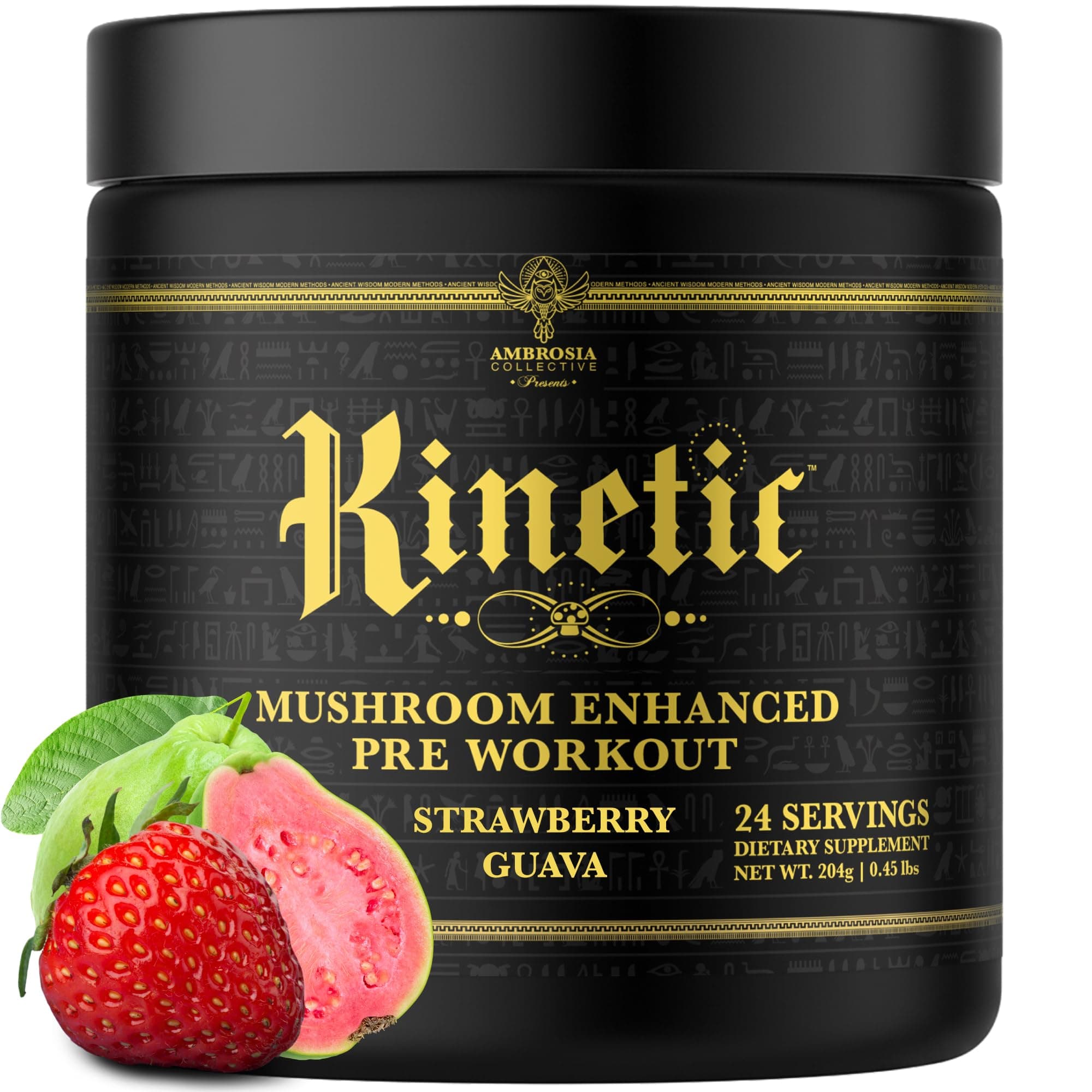 Kinetic - Organic Pre Workout Powder with Creatine | Natural Mushroom Pre Workout | Nootropic Pre for Clean Energy & Focus | 24 Servings | Strawberry Guava