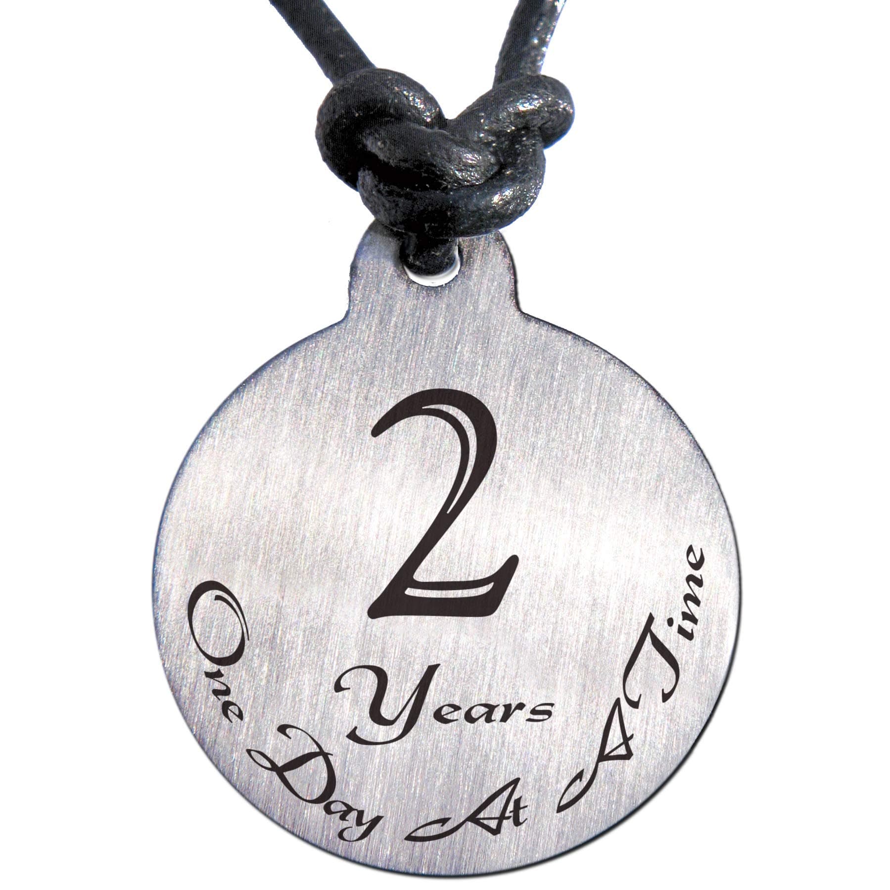 2 Year Sobriety Anniversary Medallion Leather Necklace for Sober Birthday, AA Alcoholics Anonymous, NA Narcotics Anonymous