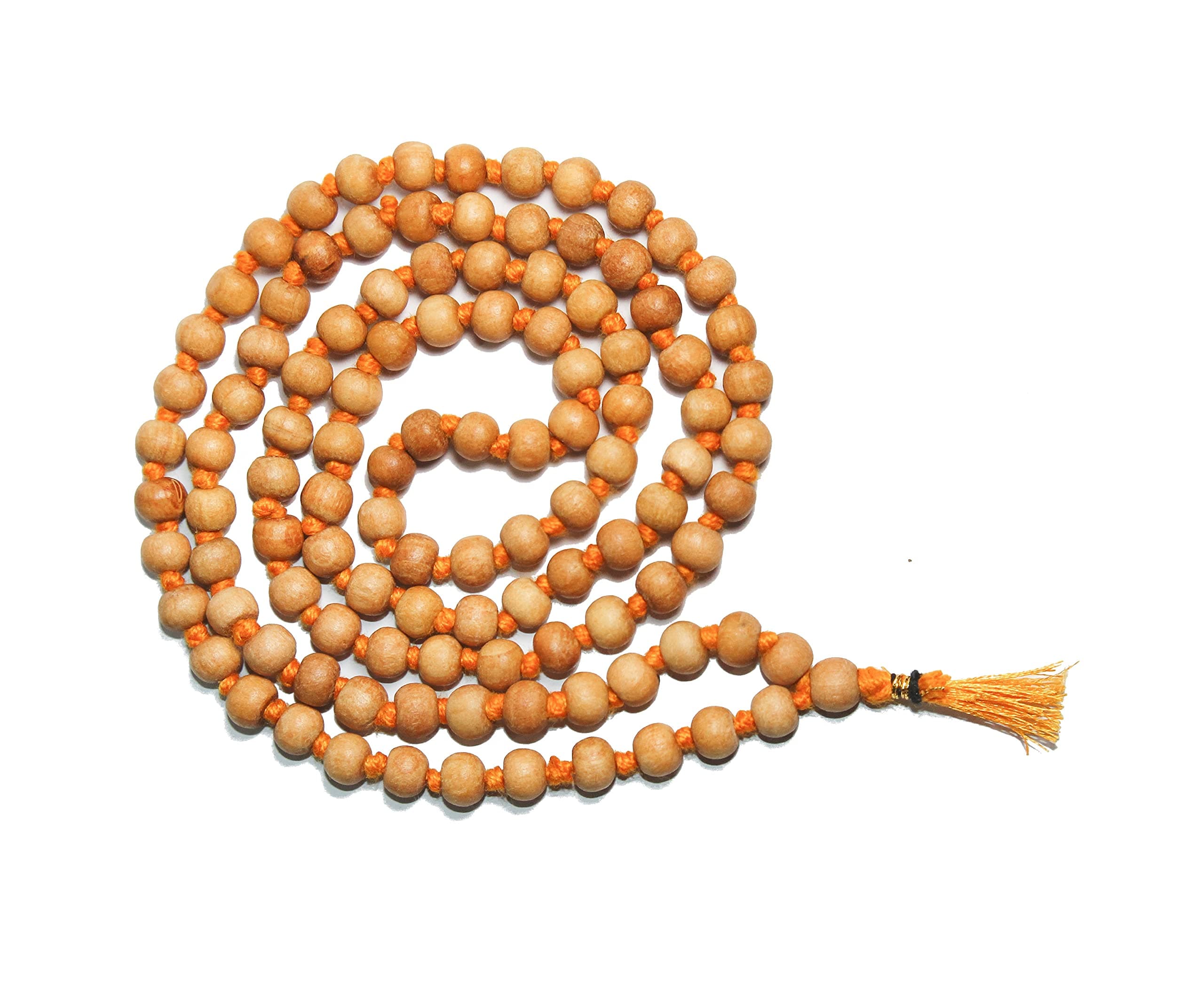 IndianStore4All 8MM TULSI HOLY BASIL PRAYER BEADS JAPA MALA NECKLACE HAND KNOTTED. KARMA (108+1) BEADS. BLESSED & ENERGIZED HINDU TIBETAN BUDDHIST SUBHA ROSARY RED TESSEL