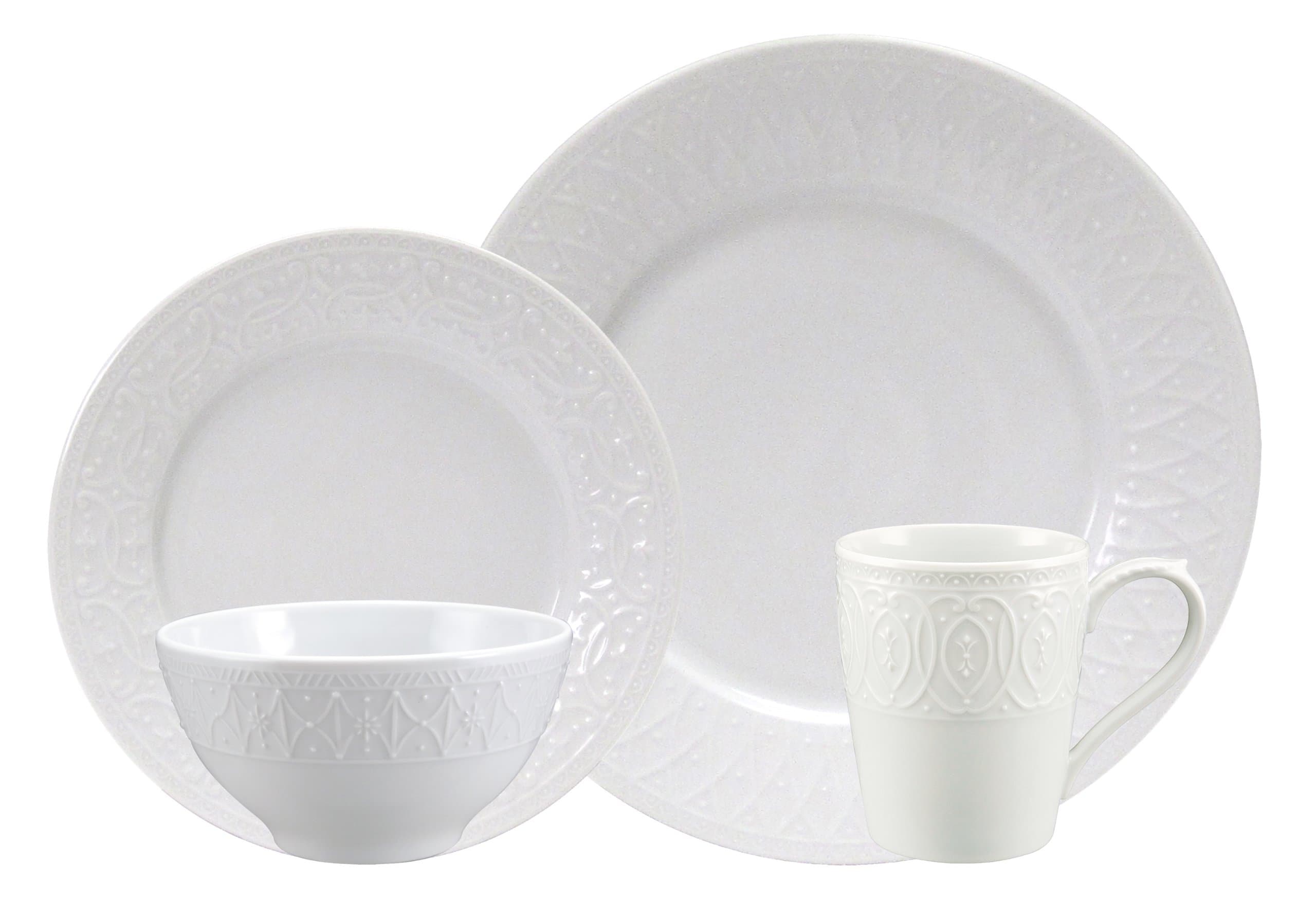 Nikko Blanc Fleur Fine China White 16 Piece Dinnerware Set Service for 4