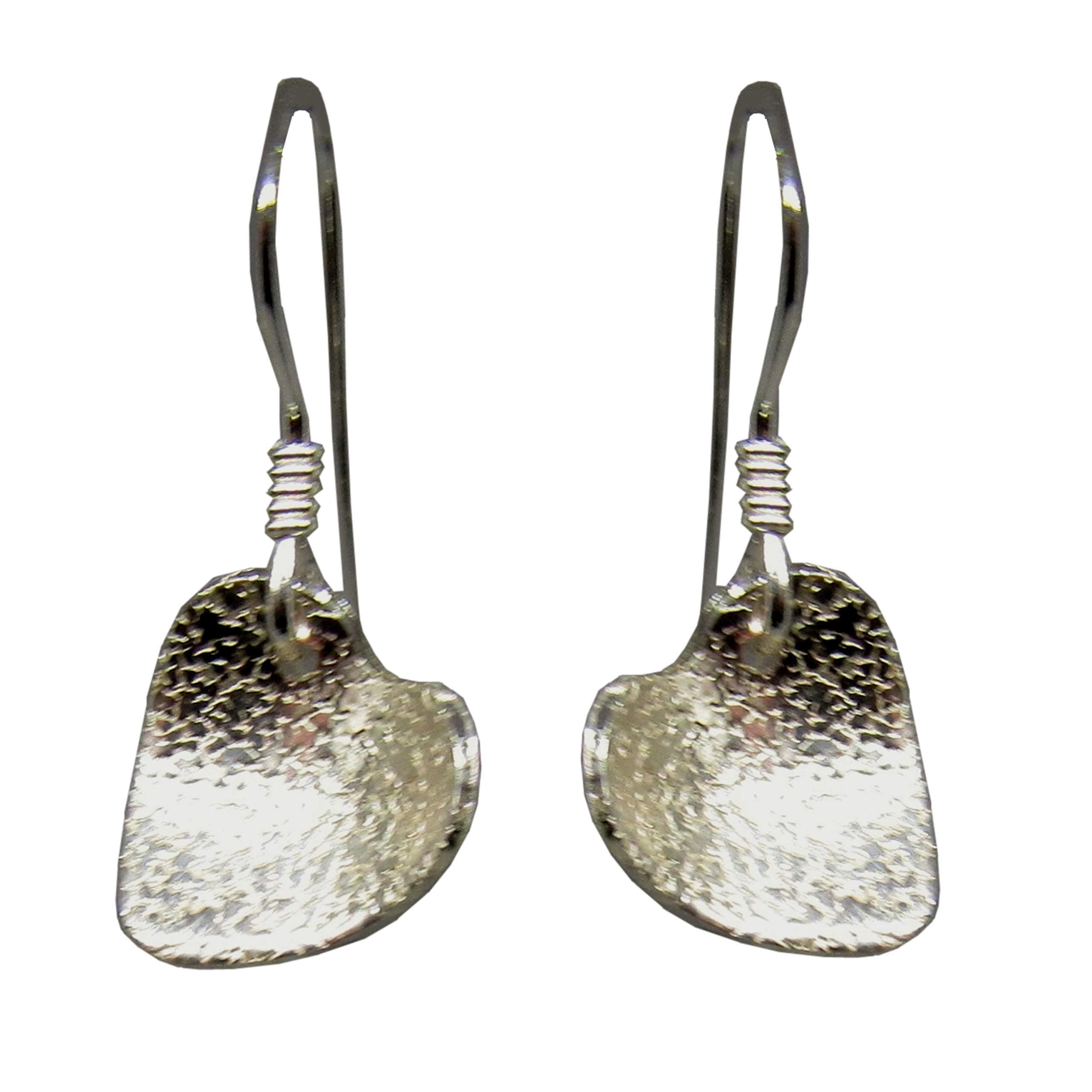 Handmade Silver Heart Drop Earrings Textured -Gift Bag and Wrapped - Lesley H Phillips